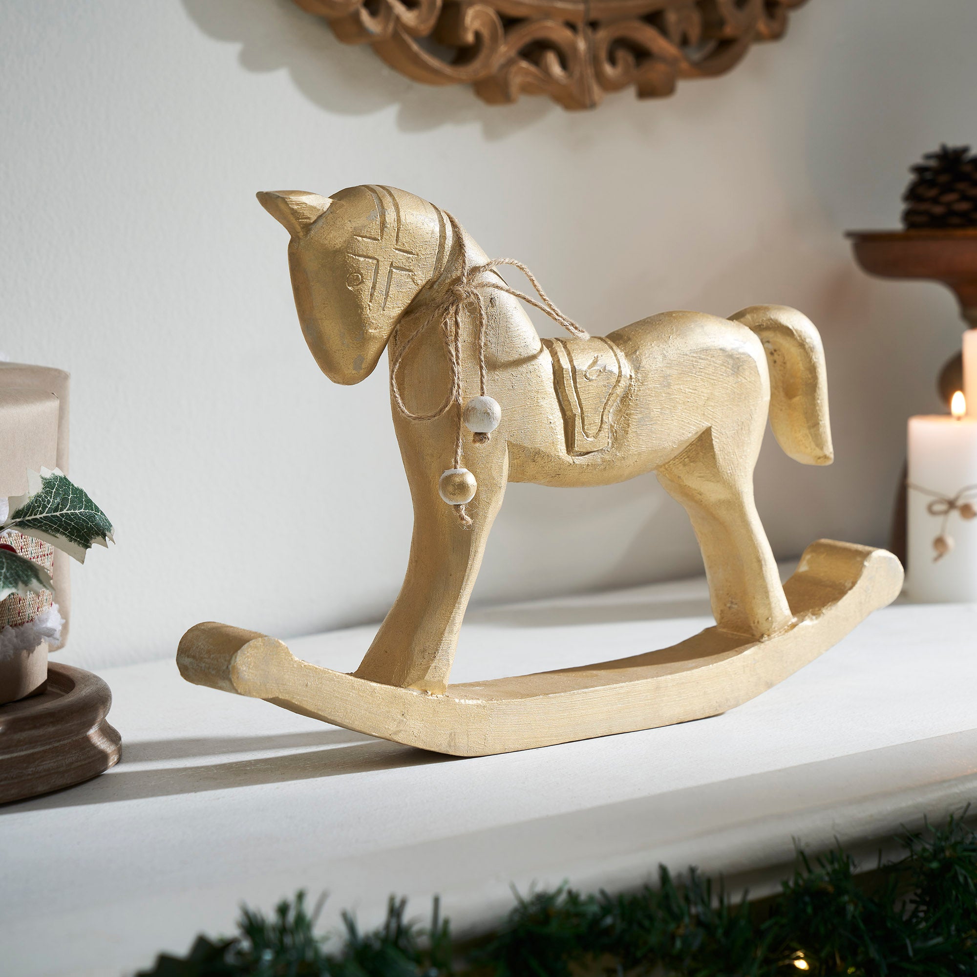 Brushed Gold Wooden Rocking Horse