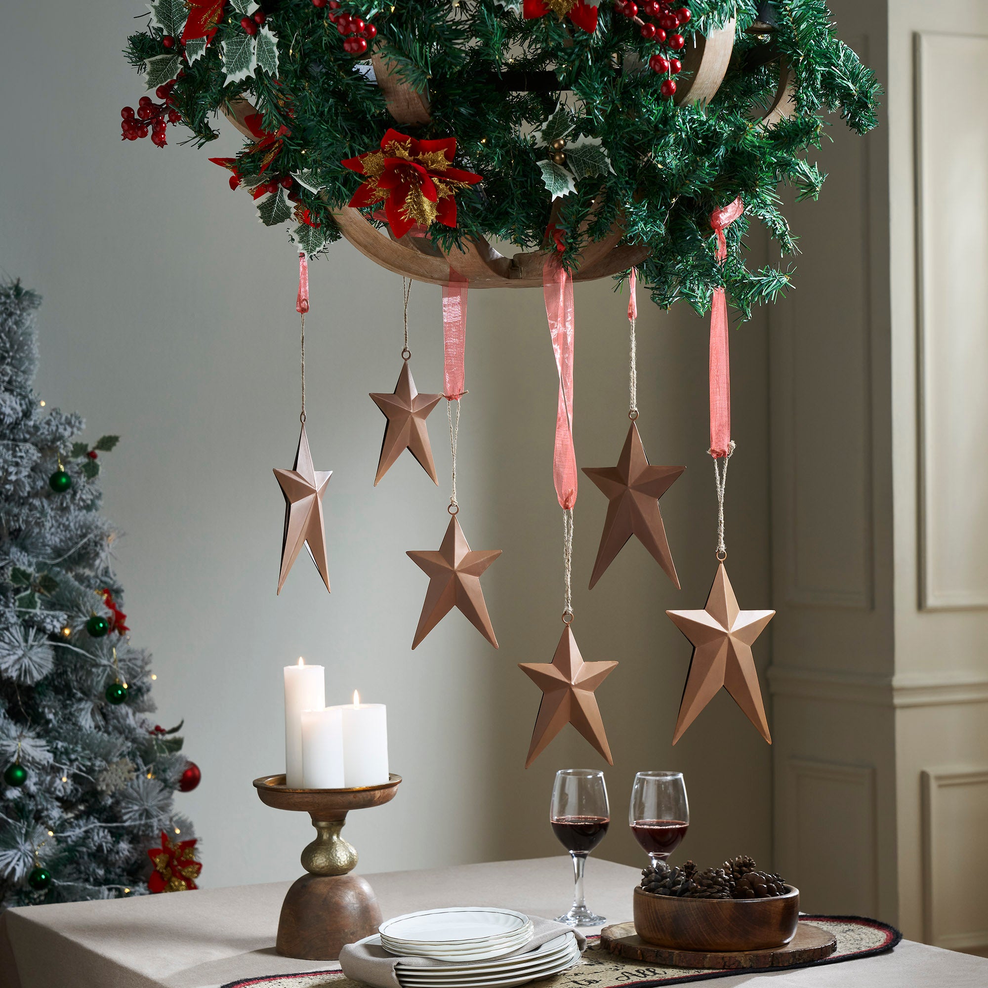 Rust Primitive Star Metal Ornament Set of 6- 6.5/