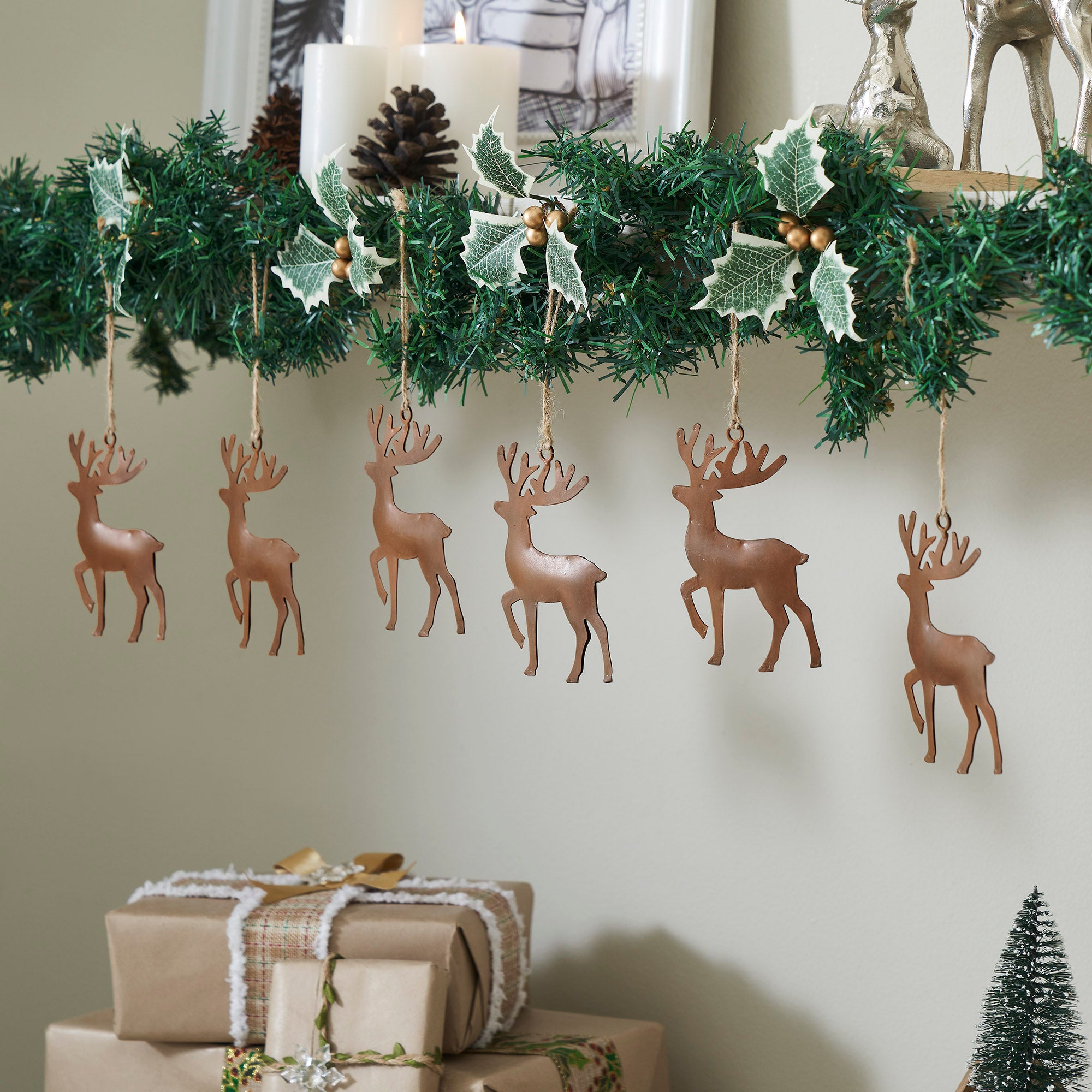 Rust Reindeer Metal Ornament Set of 6
