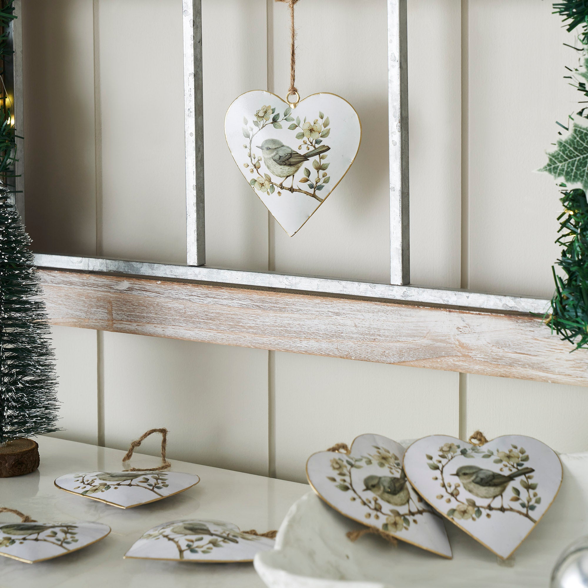 Floral Finch Metal Ornament Set of 6