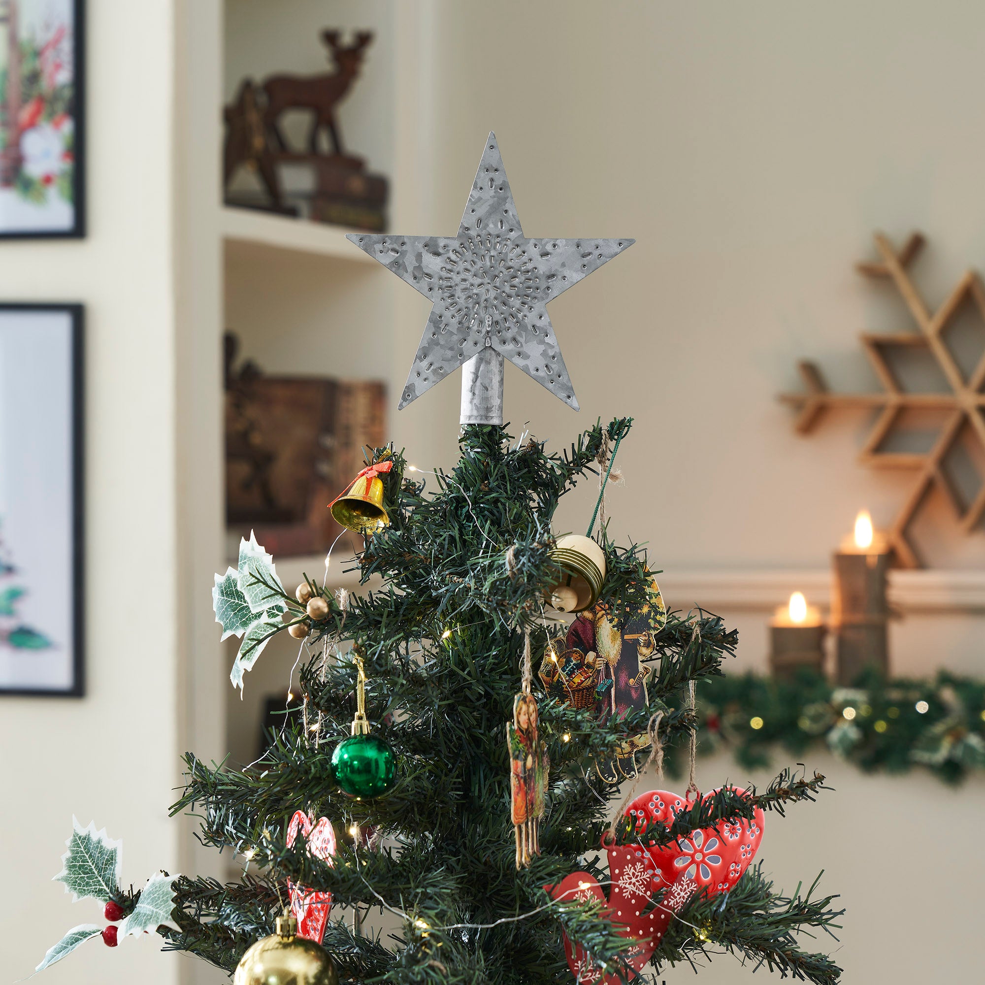 Punched Metal Star Tree Topper Galvanized 6.75x6.75x1