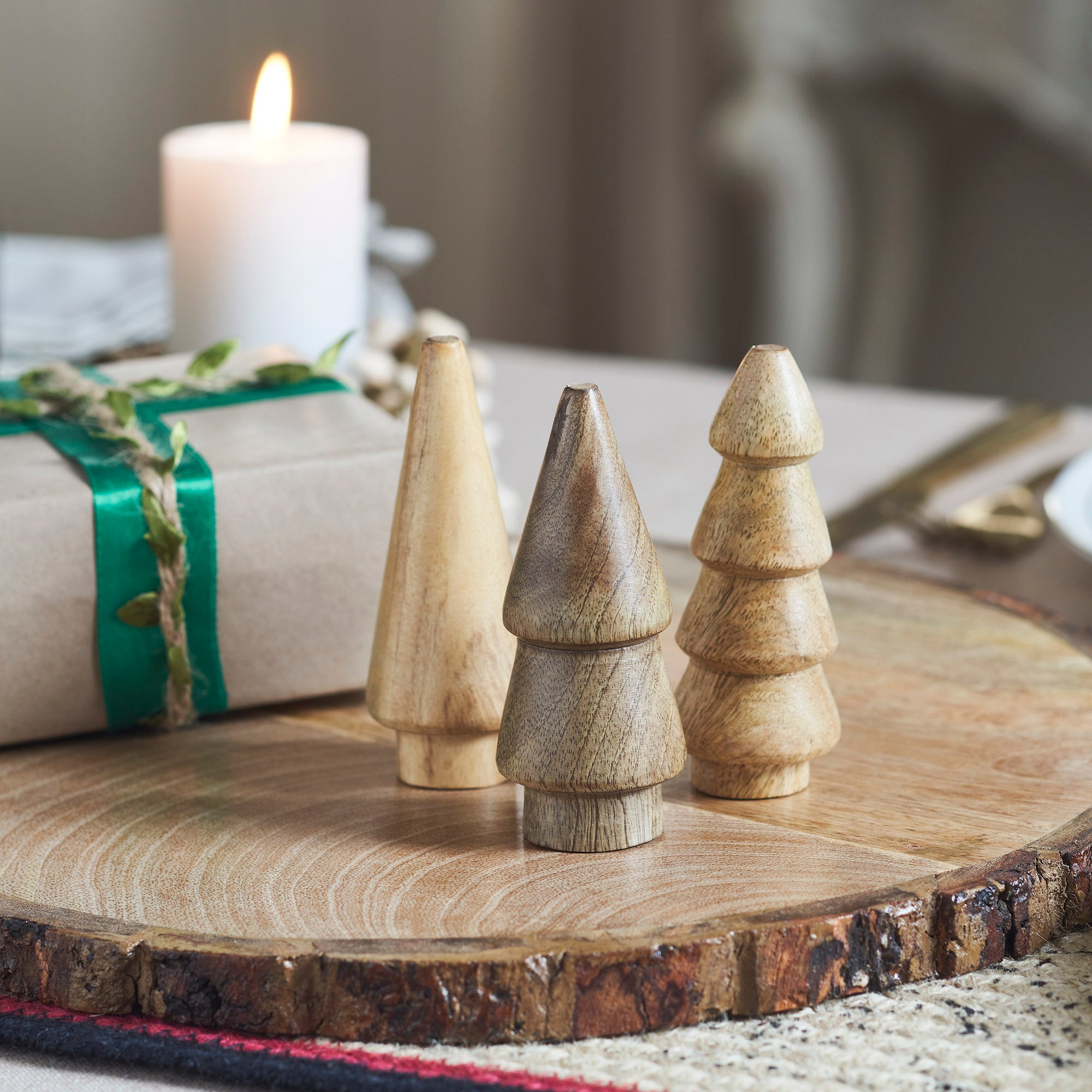 Conical Natural Wooden Tree Set of 3