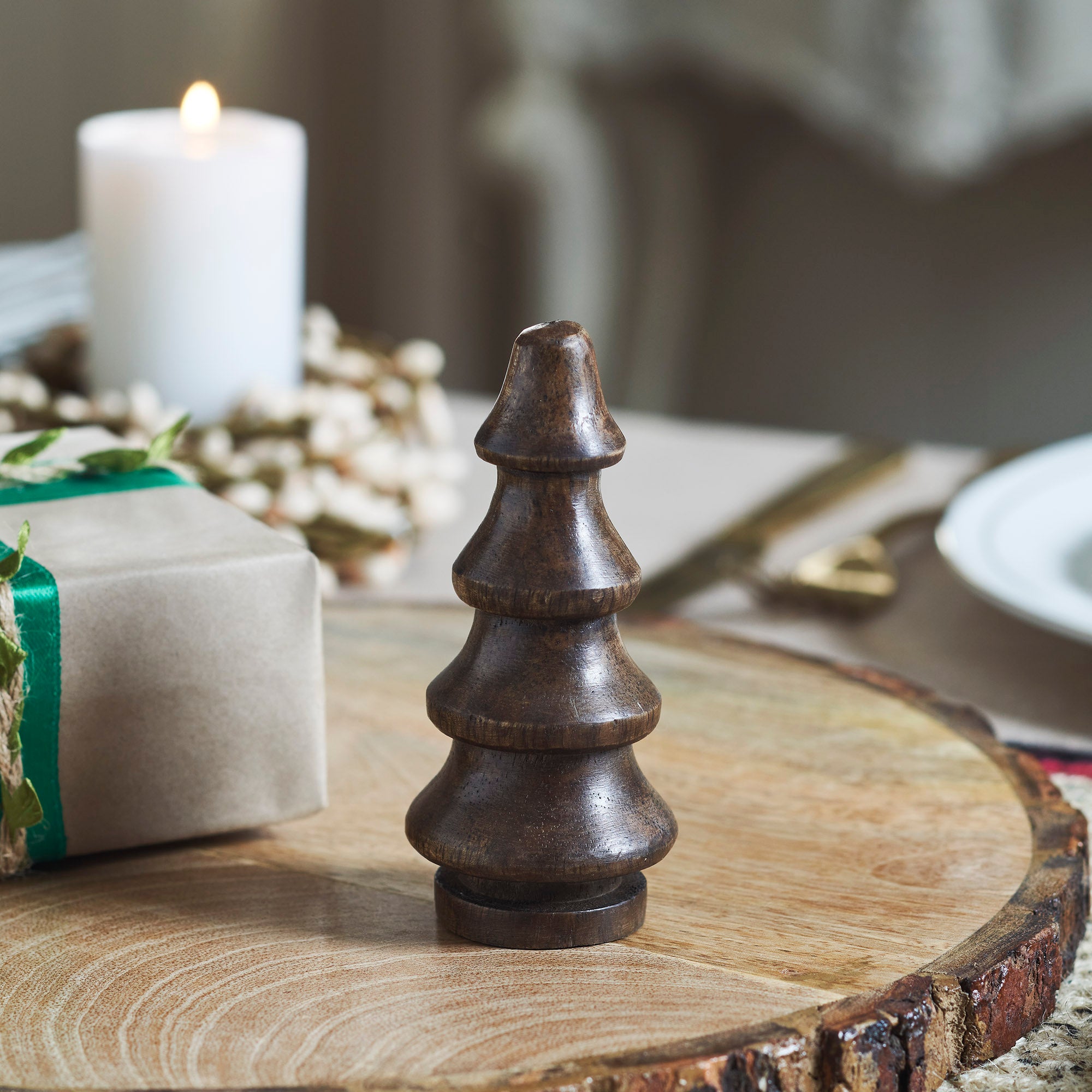 Dark Finish Four-Tiered Hand Turned Wooden Tree Set of 6