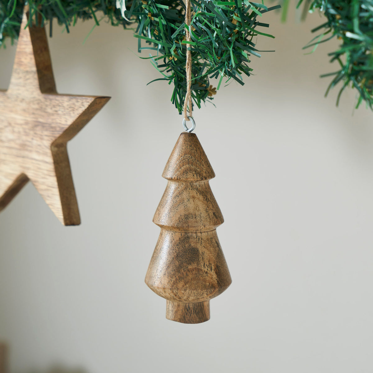 Natural Three-Tiered Hand Turned Wooden Tree Set of 6