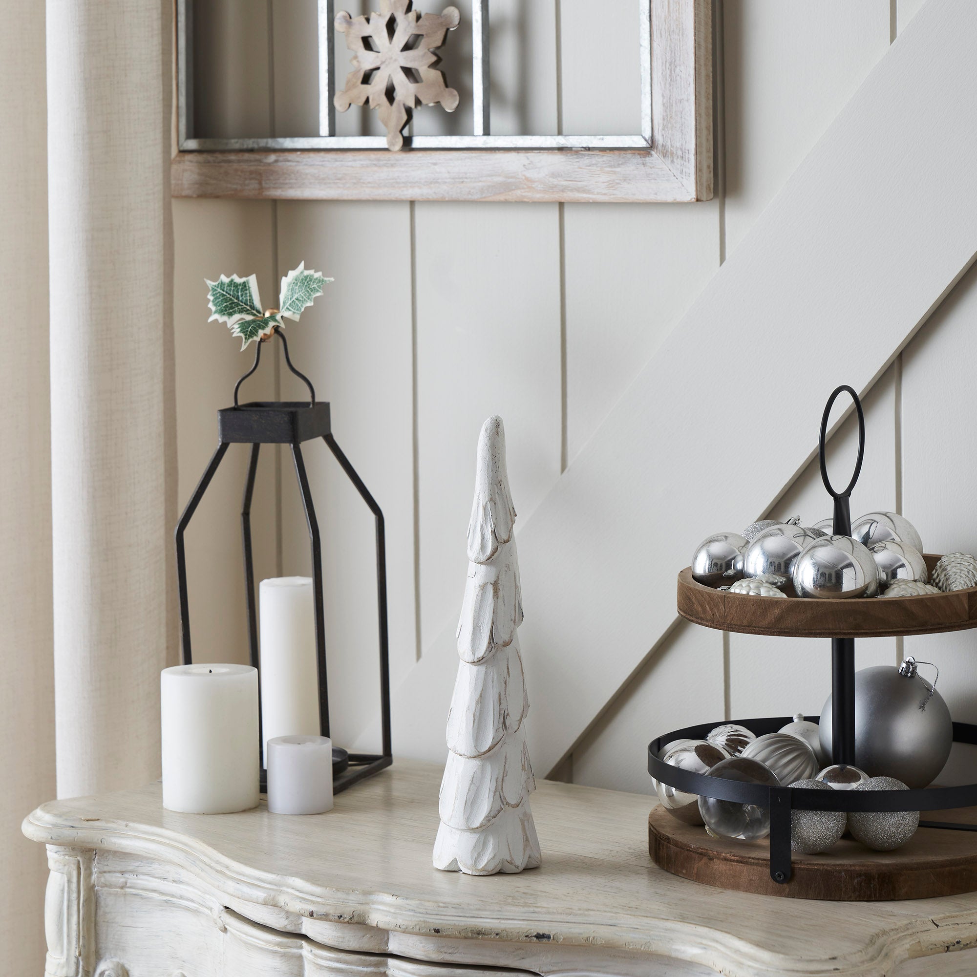 Distressed White Wooden Cone Tree Small