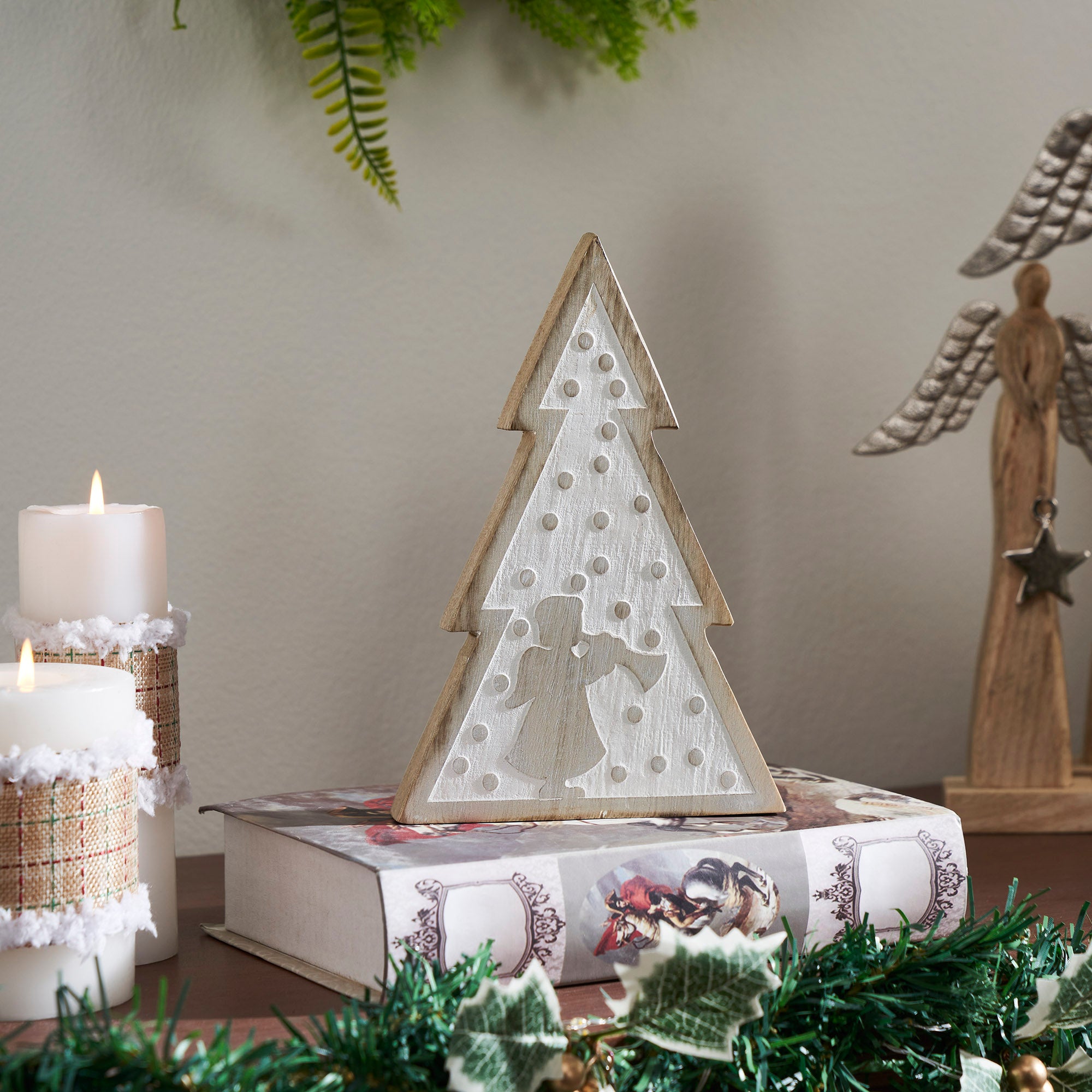 White Washed Angel Natural Wooden Tree