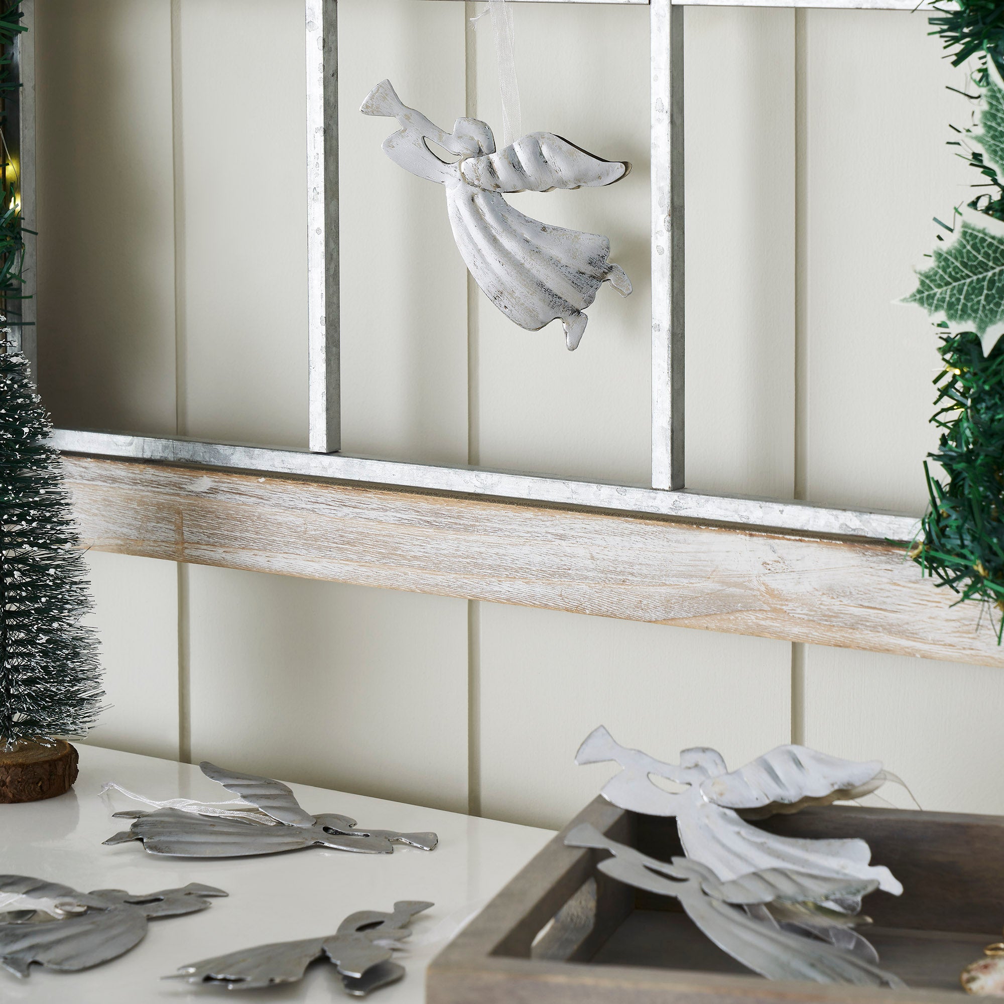 Brushed Metal Angel Ornament Set of 6