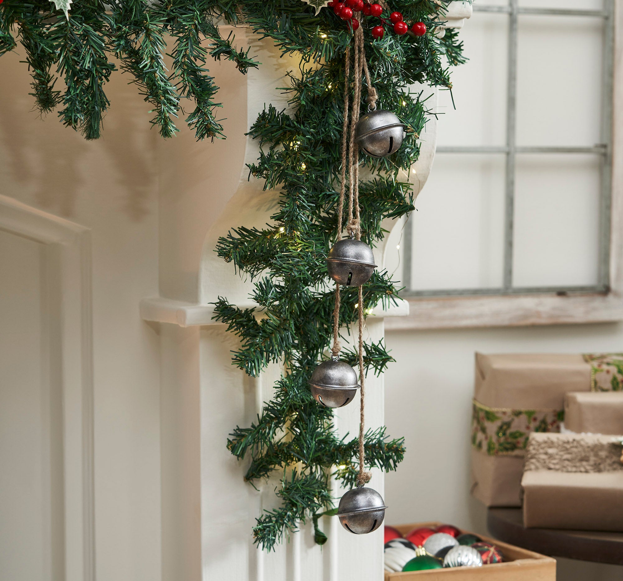 Tarnished Metal Decorative Bells on Jute Hanging Rope