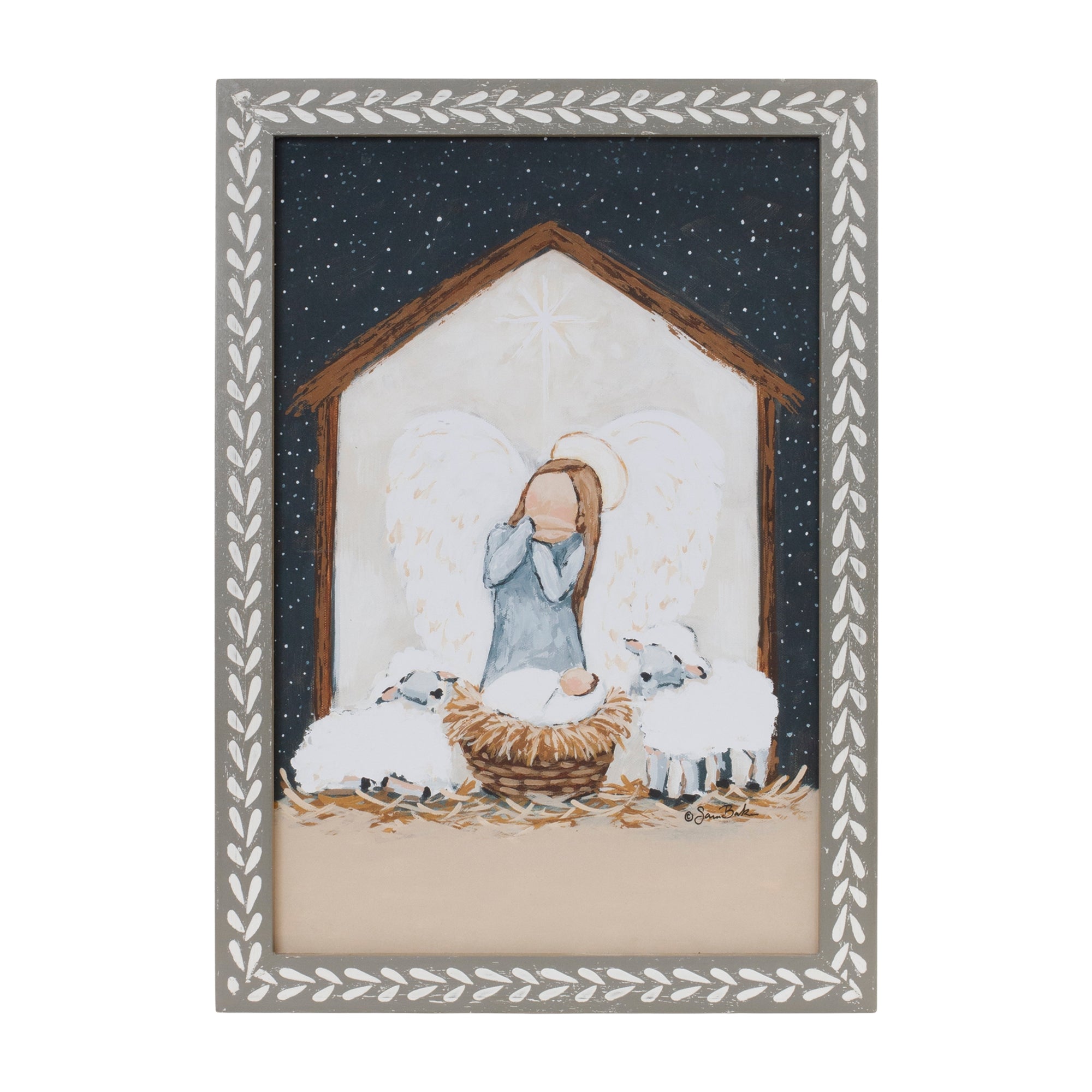 Angel and Manger Plaque 13.5" x 18.5"H Wood/Wood