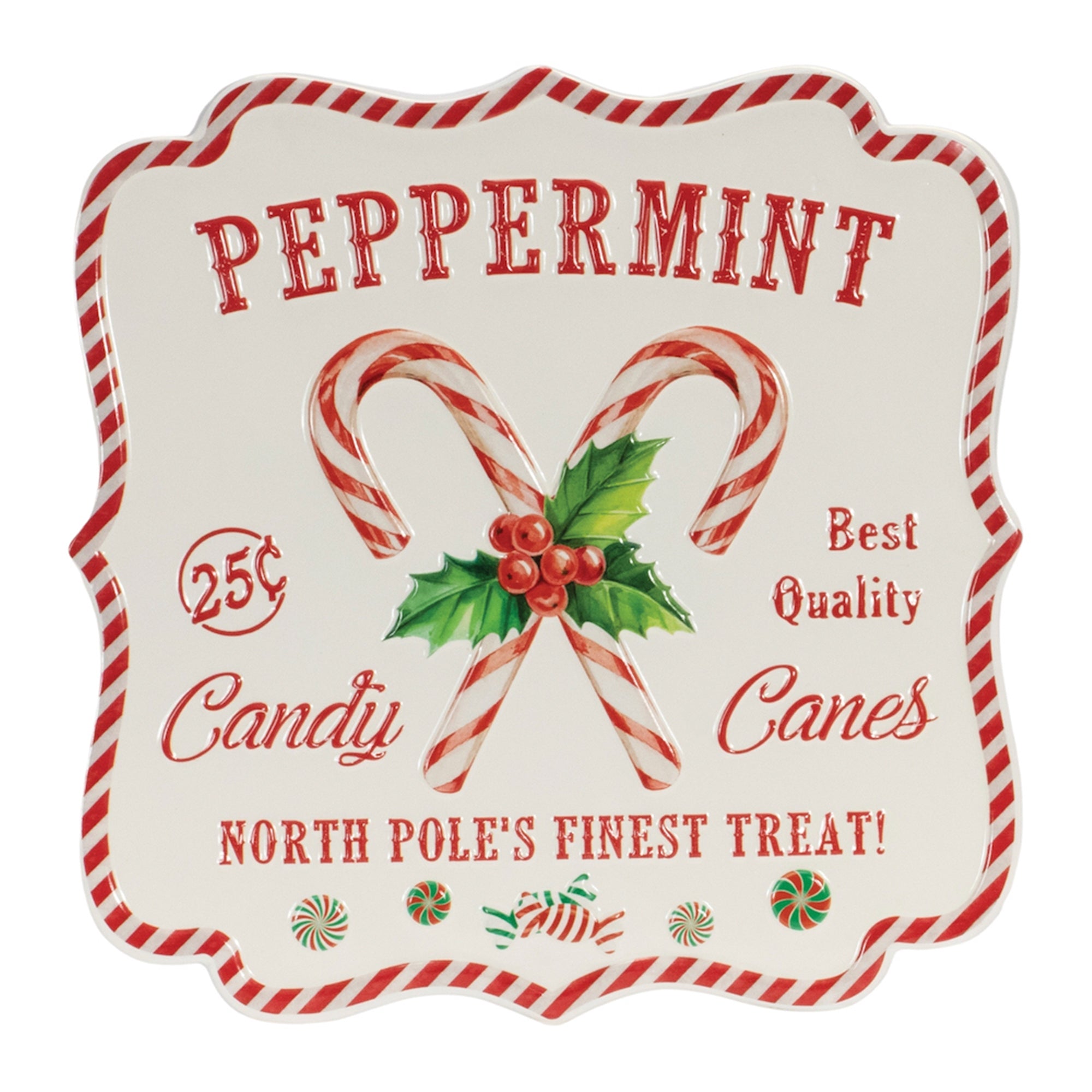 Metal Holiday Candy Cane Sign 12"SQ