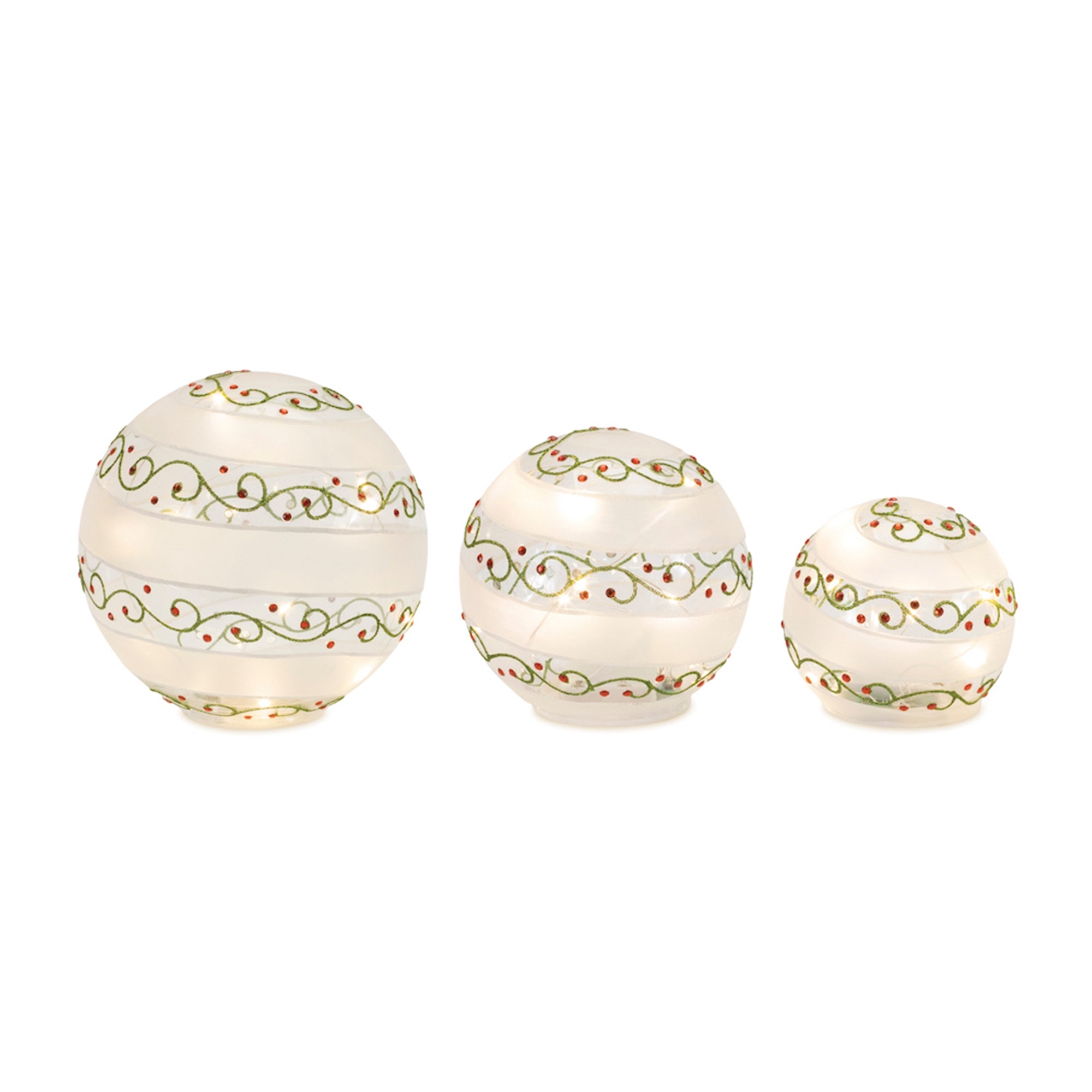 LED Globe (Set of 3) 4.75"H, 5.75"H, 7.75"H Glass 6 Hr Timer 3 AA Batteries, Not Included