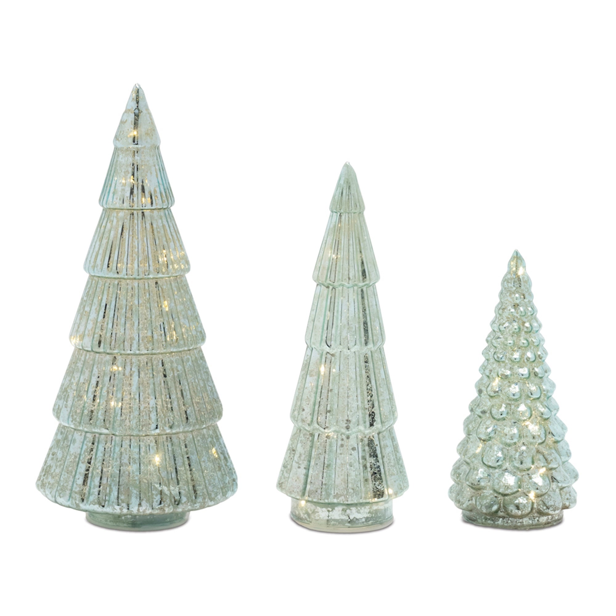 LED Tree (Set of 3) 7.25"H, 9.5"H, 11.5"H Glass 6 Hr Timer 3 AA Batteries, Not Included