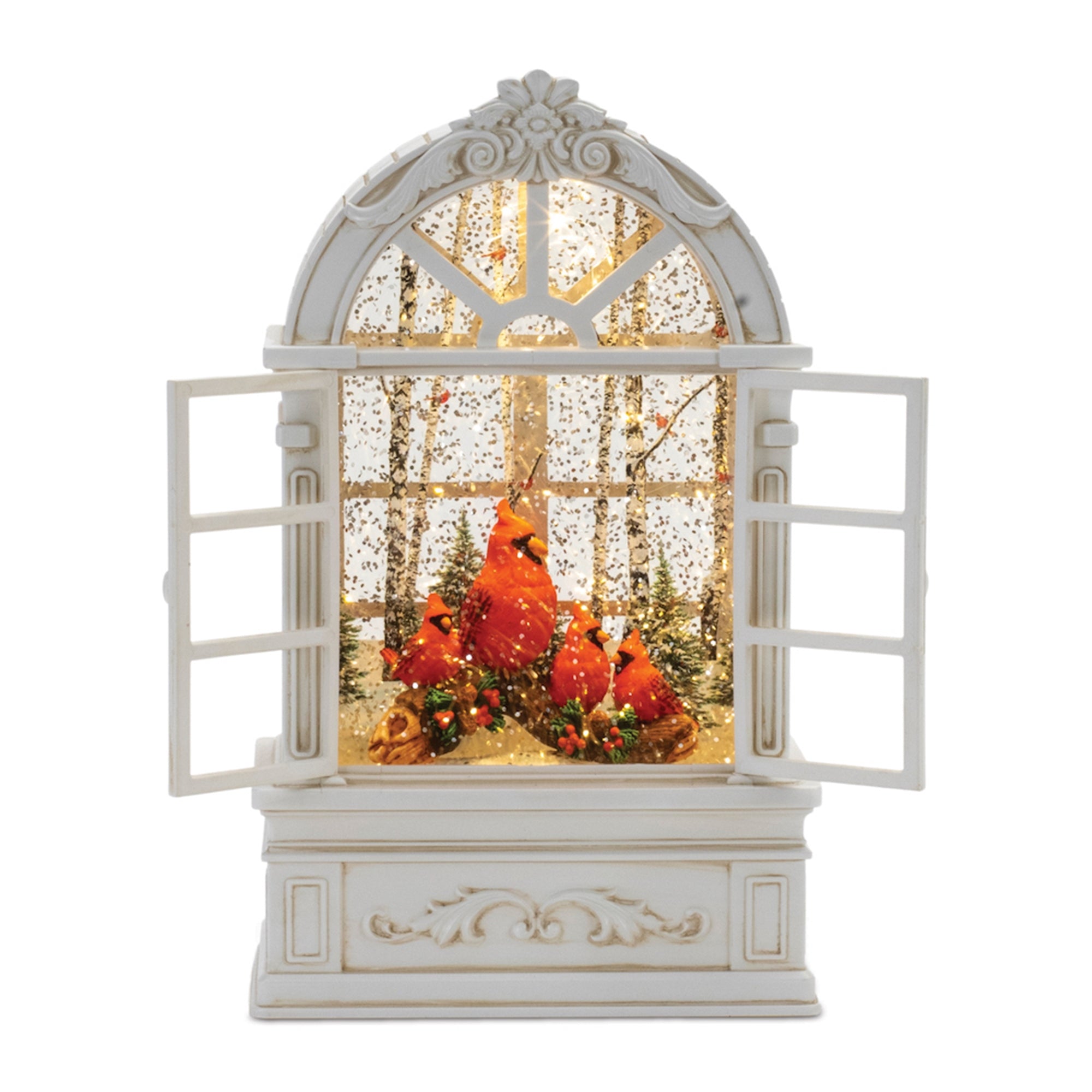 Led Snow Globe w/Cardinals 9”H 6 Hr Timer 3 AA Batteries, Not Included or USB Cord Included