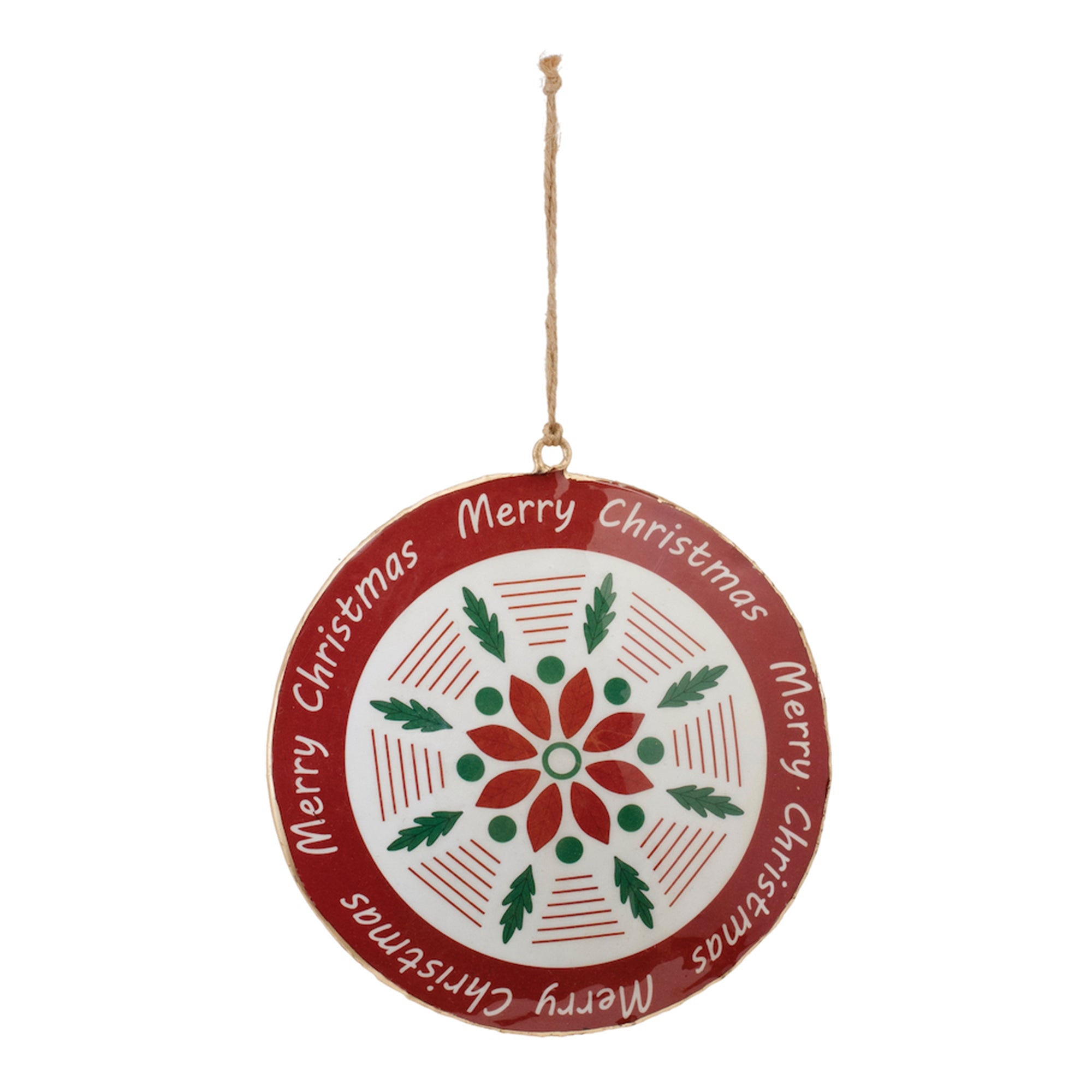 Merry Christmas Disc Ornament 6”H Iron