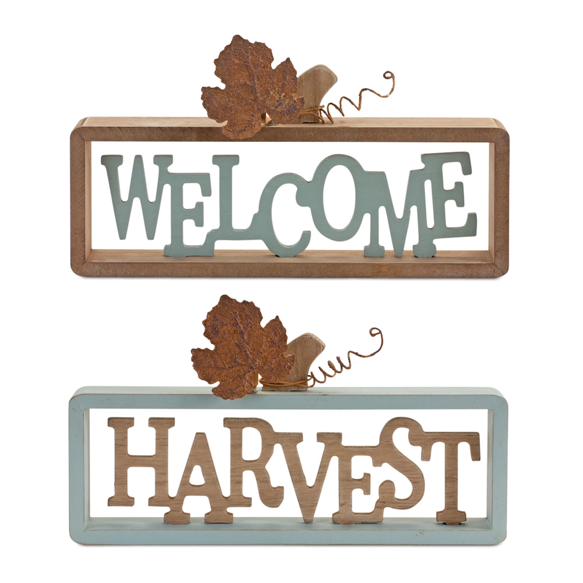 Welcome and Harvest Sign (2 Asst) 10"L x 5.5"H Wood/Tin
