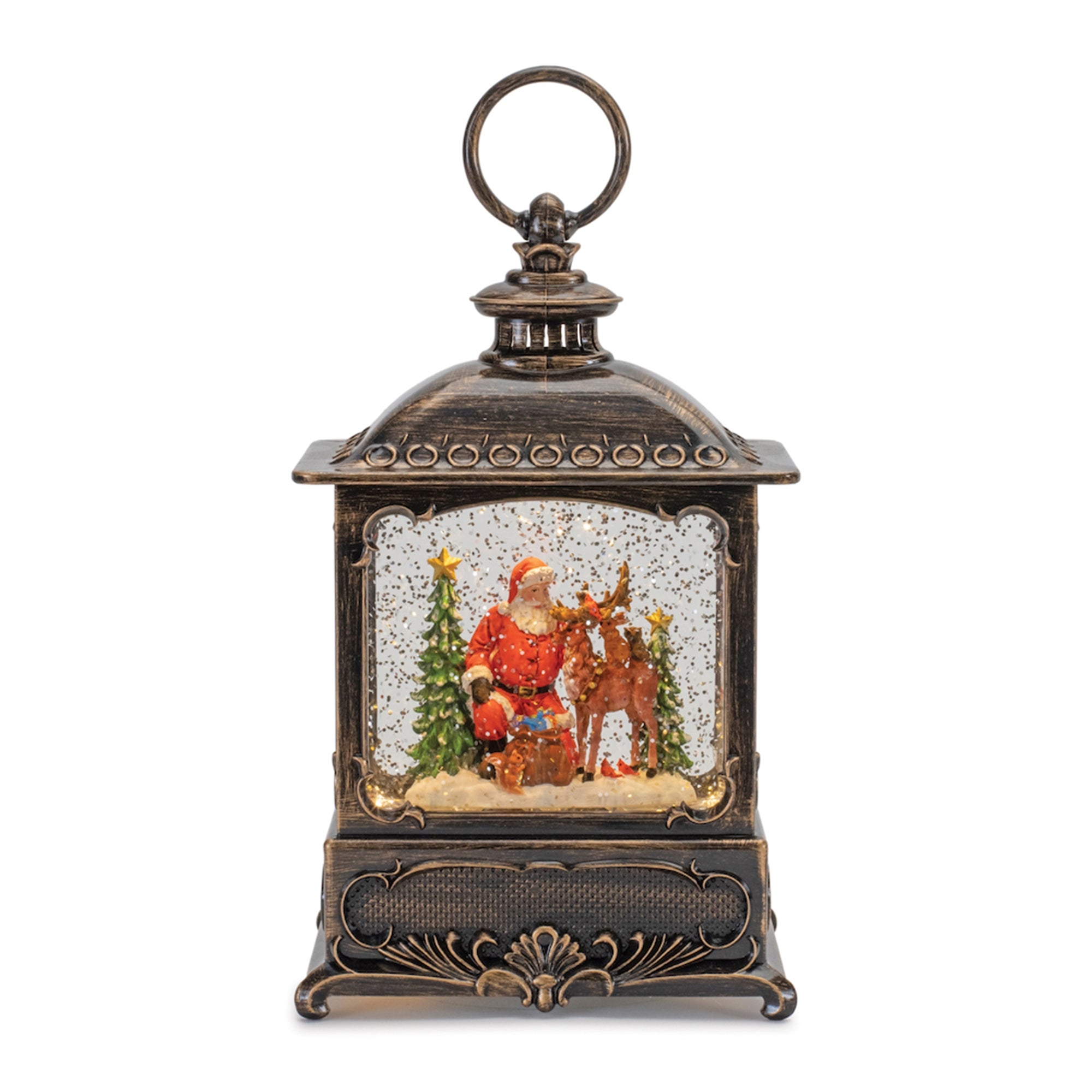 LED Snow Globe w/Santa and Animals 9”H 6 Hr Timer 3 AA Batteries, Not Included or USB Cord I