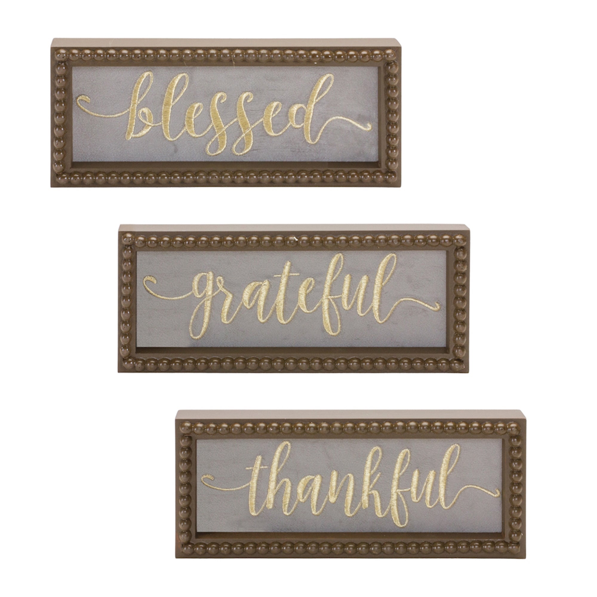 Blessed/Grateful/Thankful Sign (3 Asst) 9.5"L x 4"H Wood/Wood
