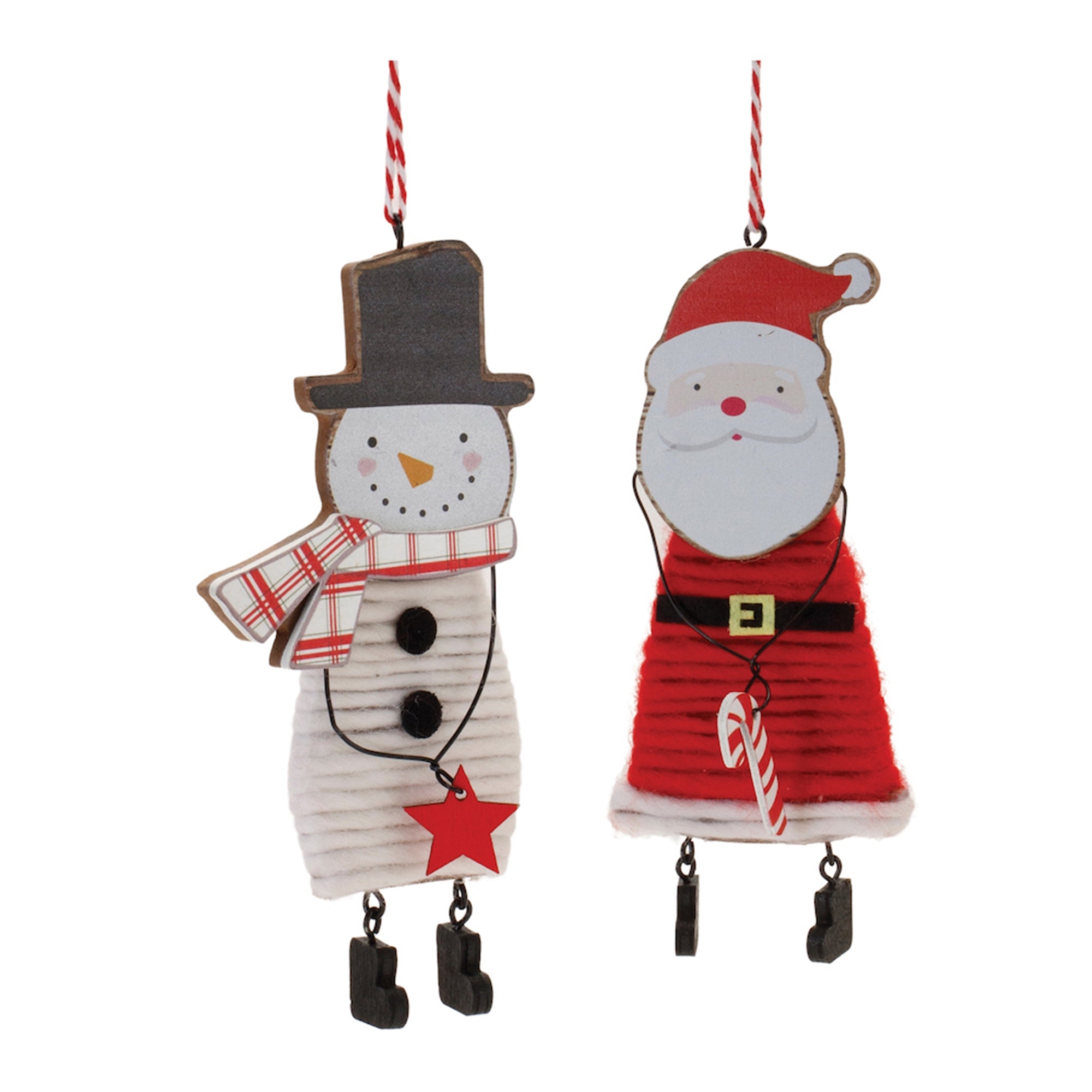 Santa and Snowman Ornament (2 Asst) 6.5”H Wood