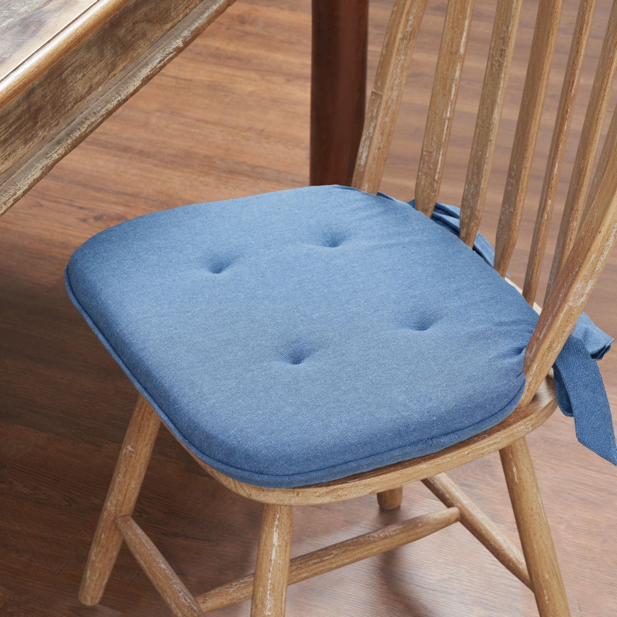 Medium Blue Solid Chambray Cotton Chair Pad