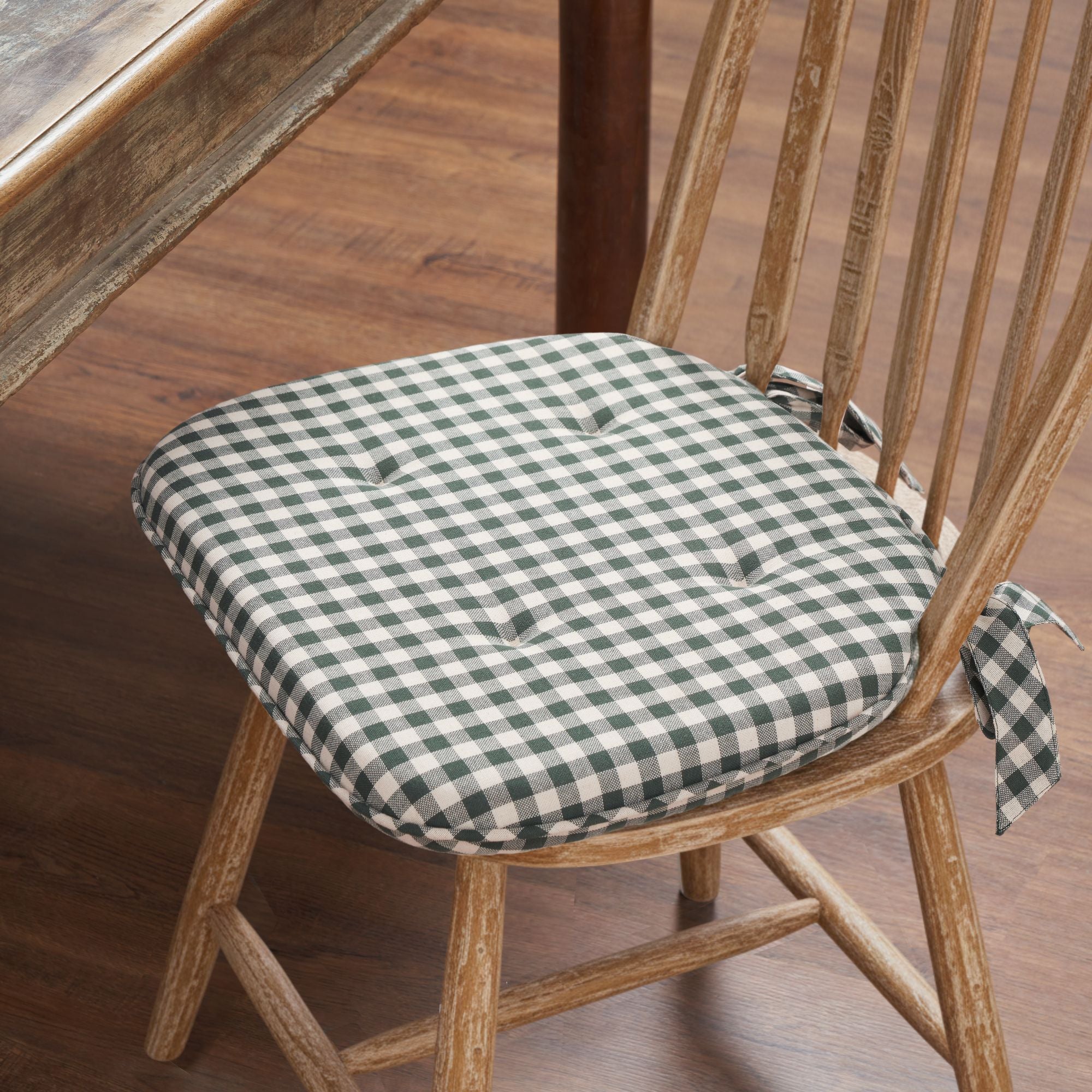 Deep Moss Green Gingham Cotton Chair Pad