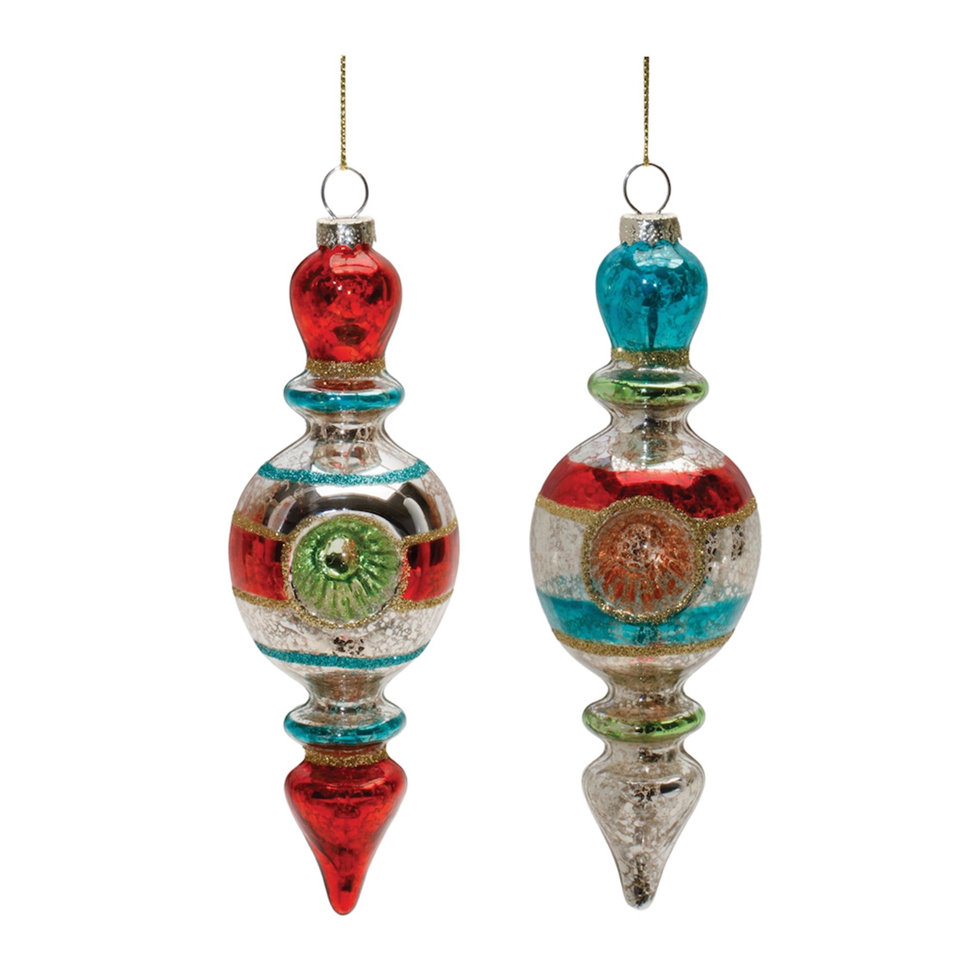 Reflector Drop Ornament (2 Asst) 6.75”H Glass