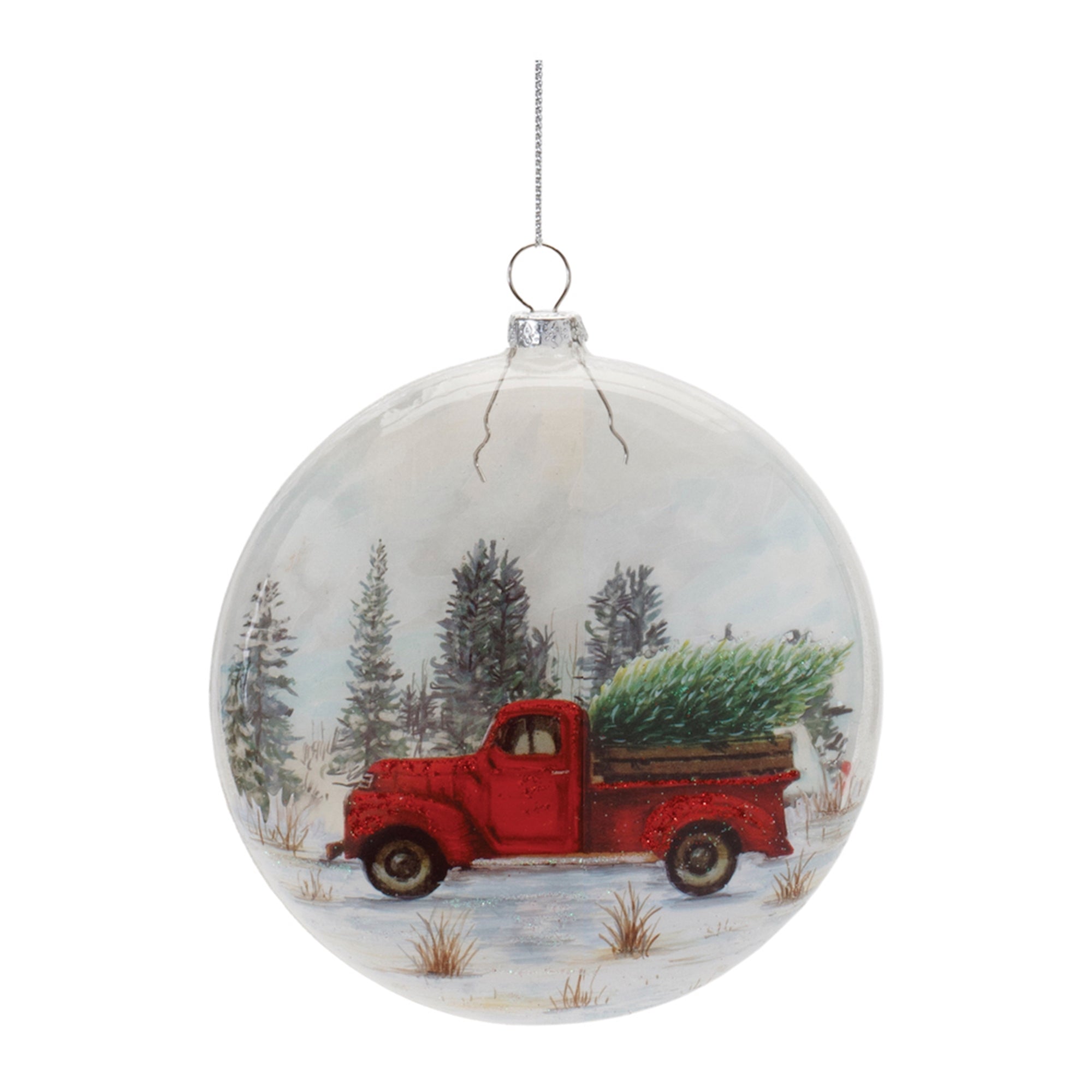 Ornament w/Truck 5”H Glass