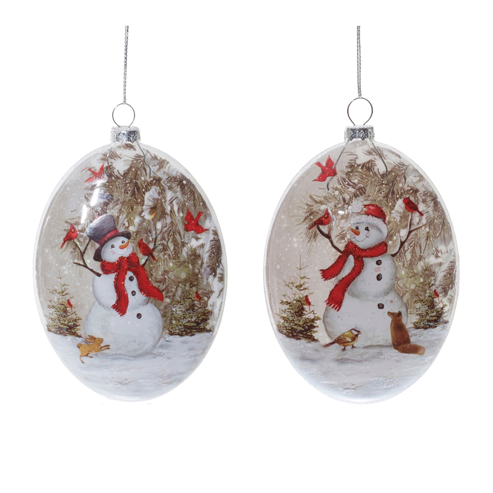 Ornament w/Snowman (2 Asst) 5.5”H Glass