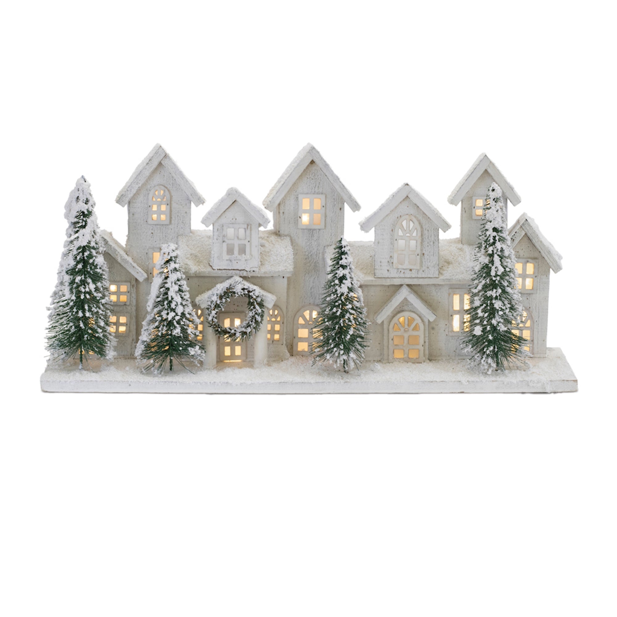 LED Houses 23"L x 10"H Wood/PVC 3 AA Batteries, Not Included or USB Cord Included