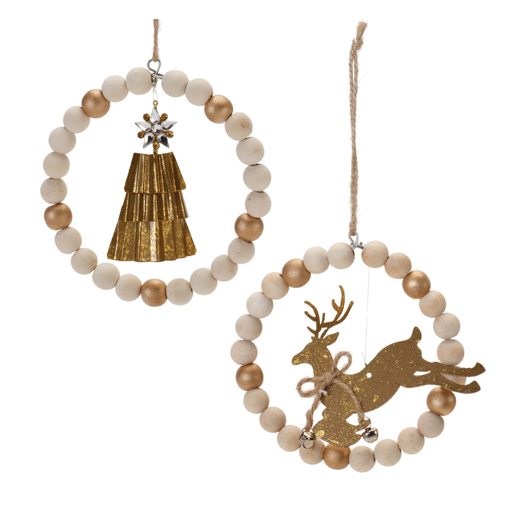 Deer and Tree Ornament (2 Asst) 5.5”H Metal/Wood