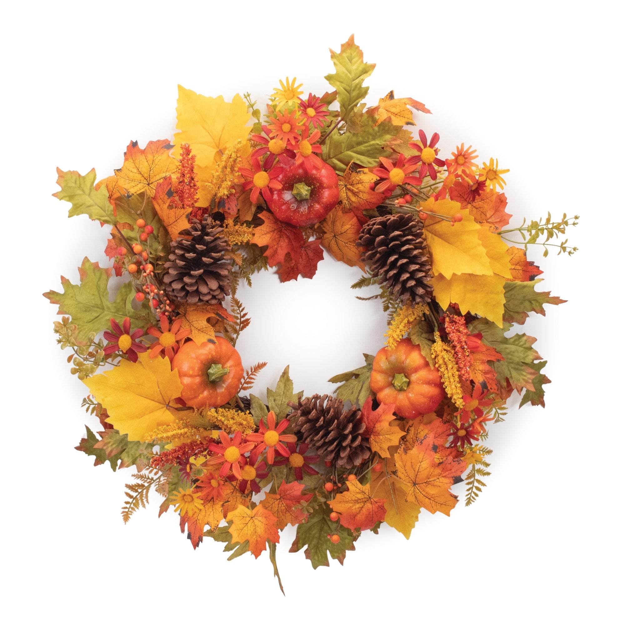 Mixed Fall Wreath w/Pumpkins 26.5”D Polyester