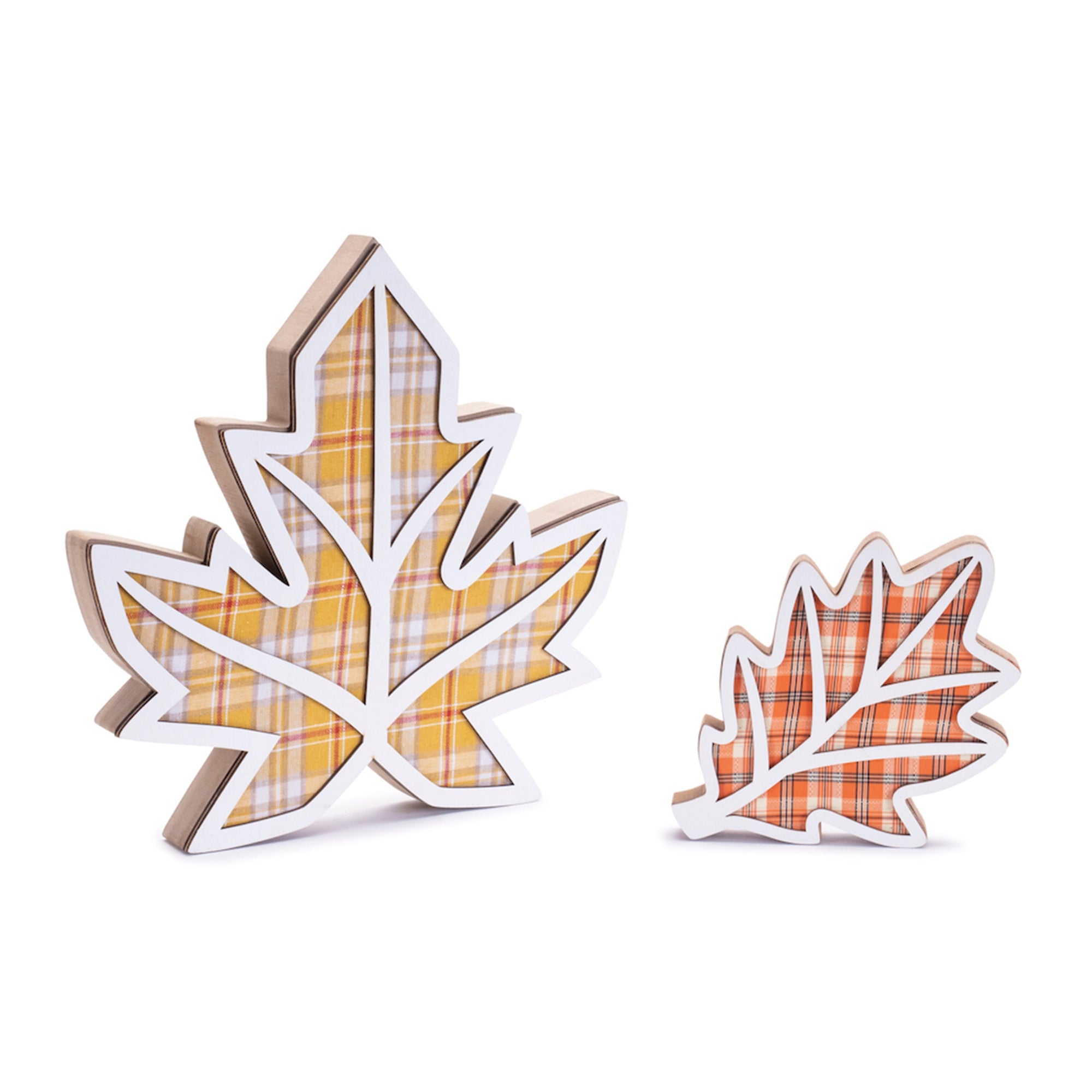 Plaid Leaf (Set of 2) 6"H, 11.5"H Wood