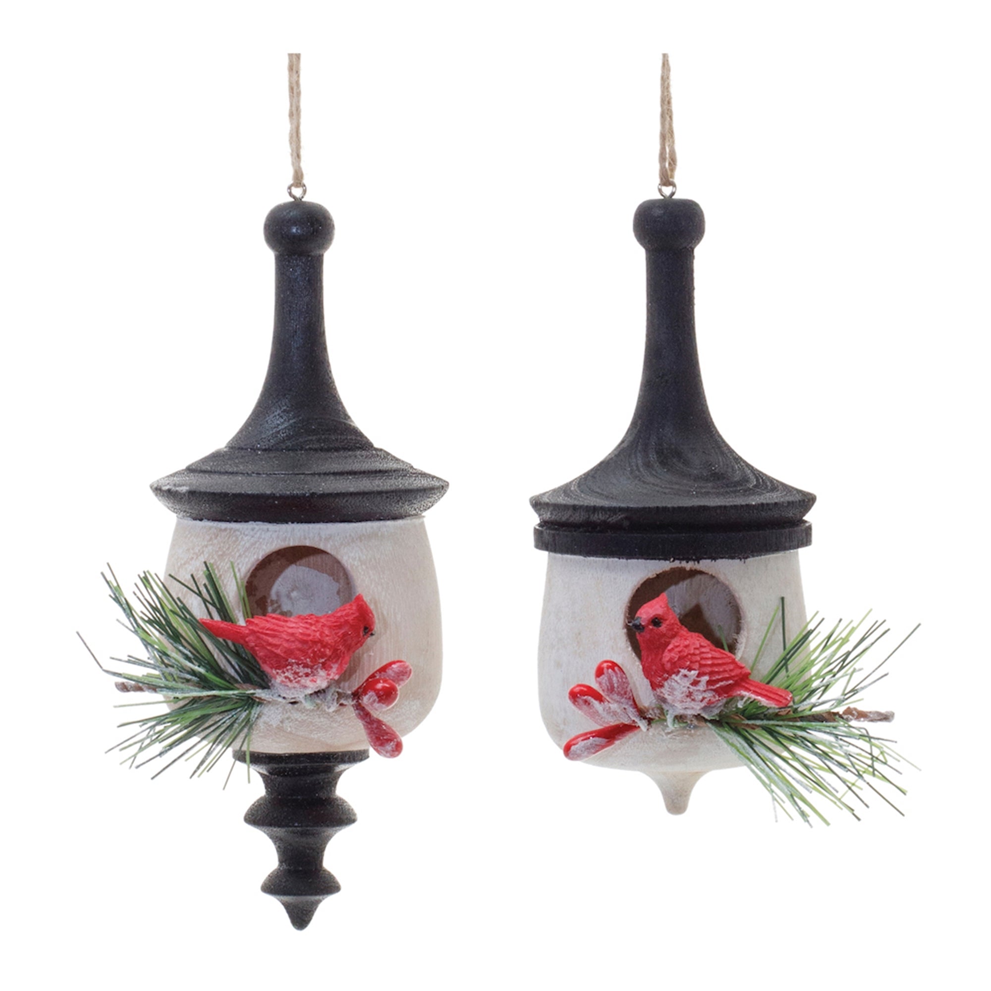 Ornament w/Cardinal (2 Asst) 4.75"H, 5.5"H Wood