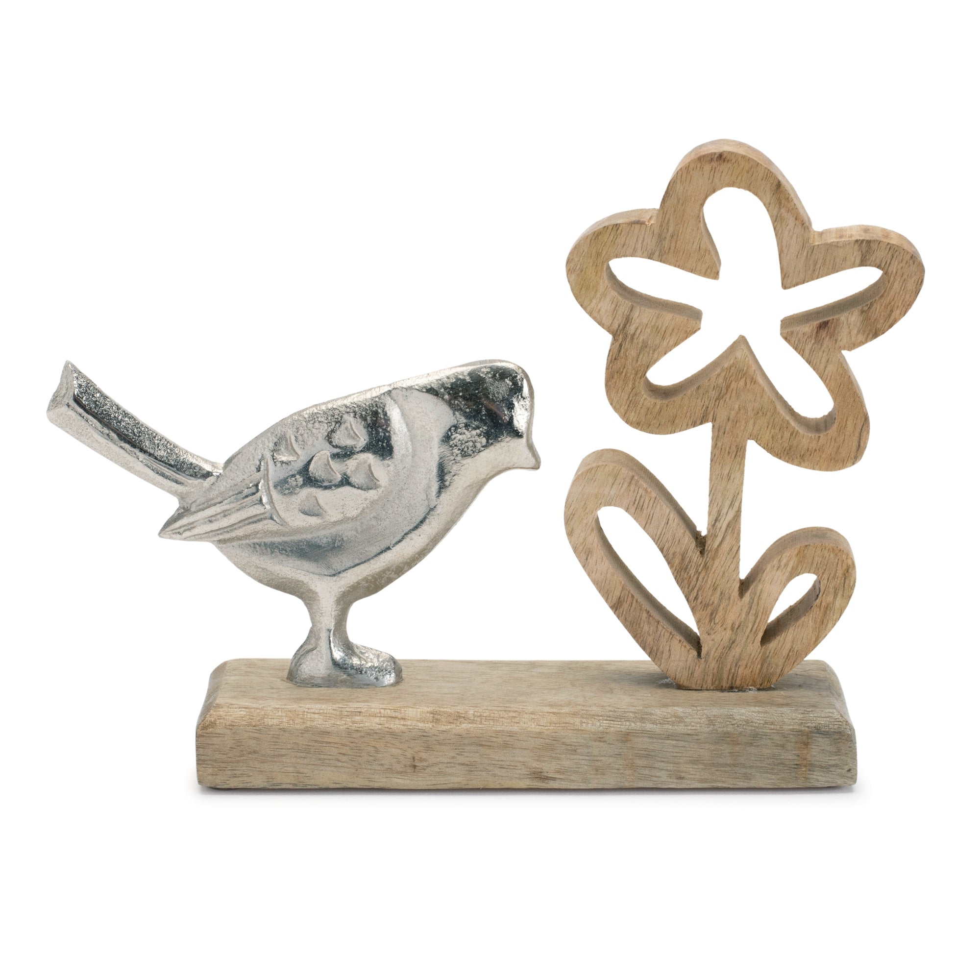 Bird and Flower on Base 9.5"L x 6.75"H Wood/Metal