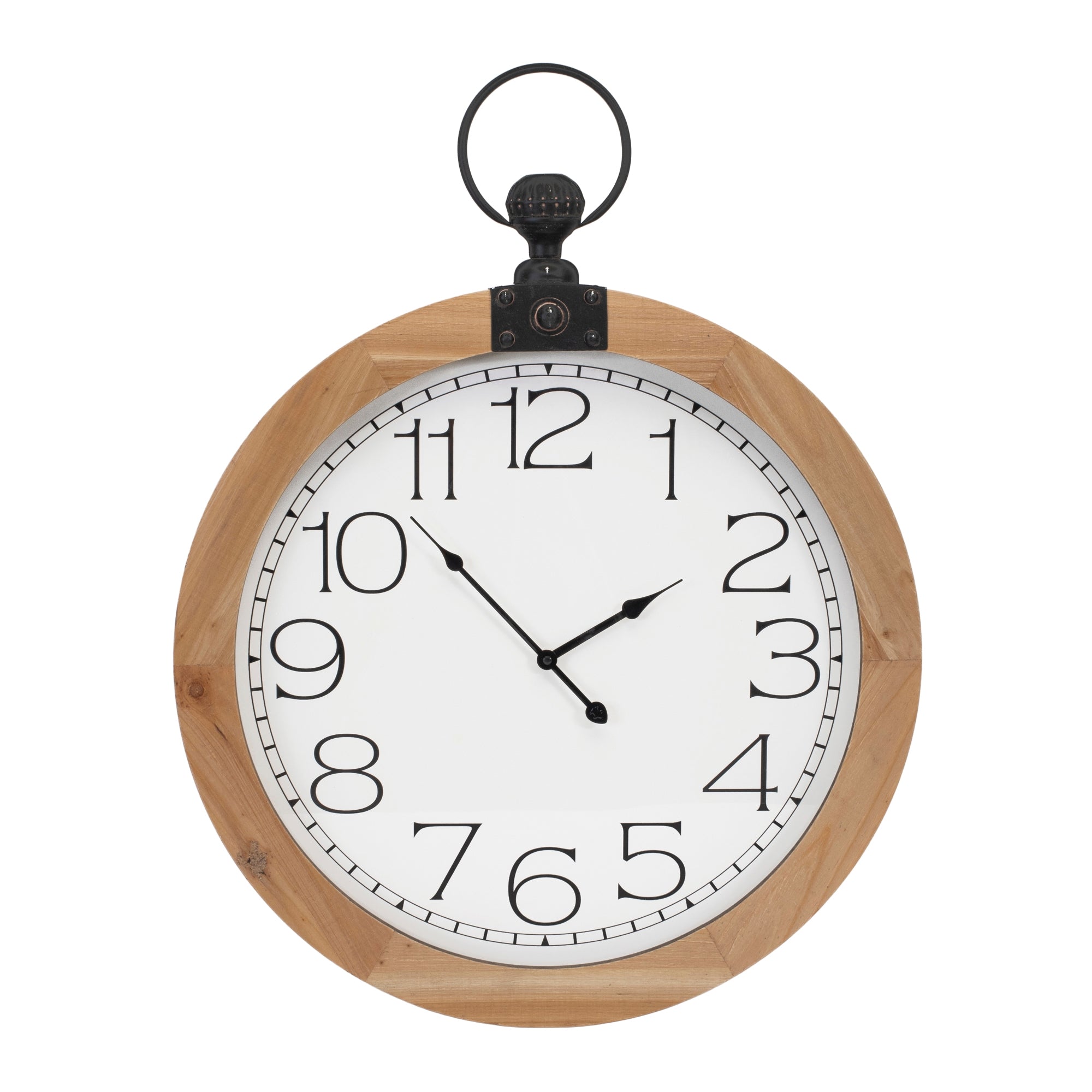 Wall Clock 23.5"L x 30.5"H Wood/Glass 1 AA Battery, Not Included
