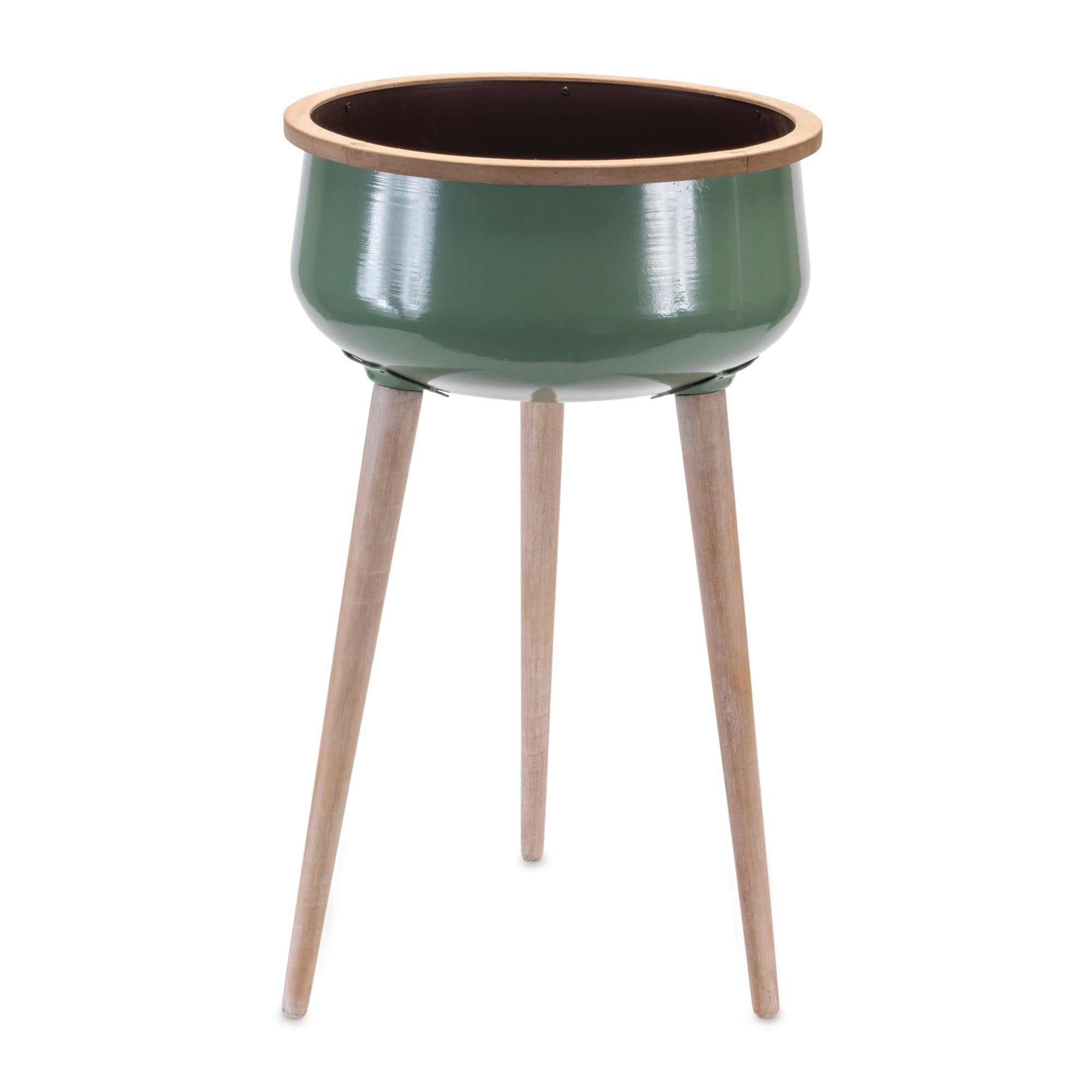 Planter 14"D x 24"H Metal/Wood/Wood