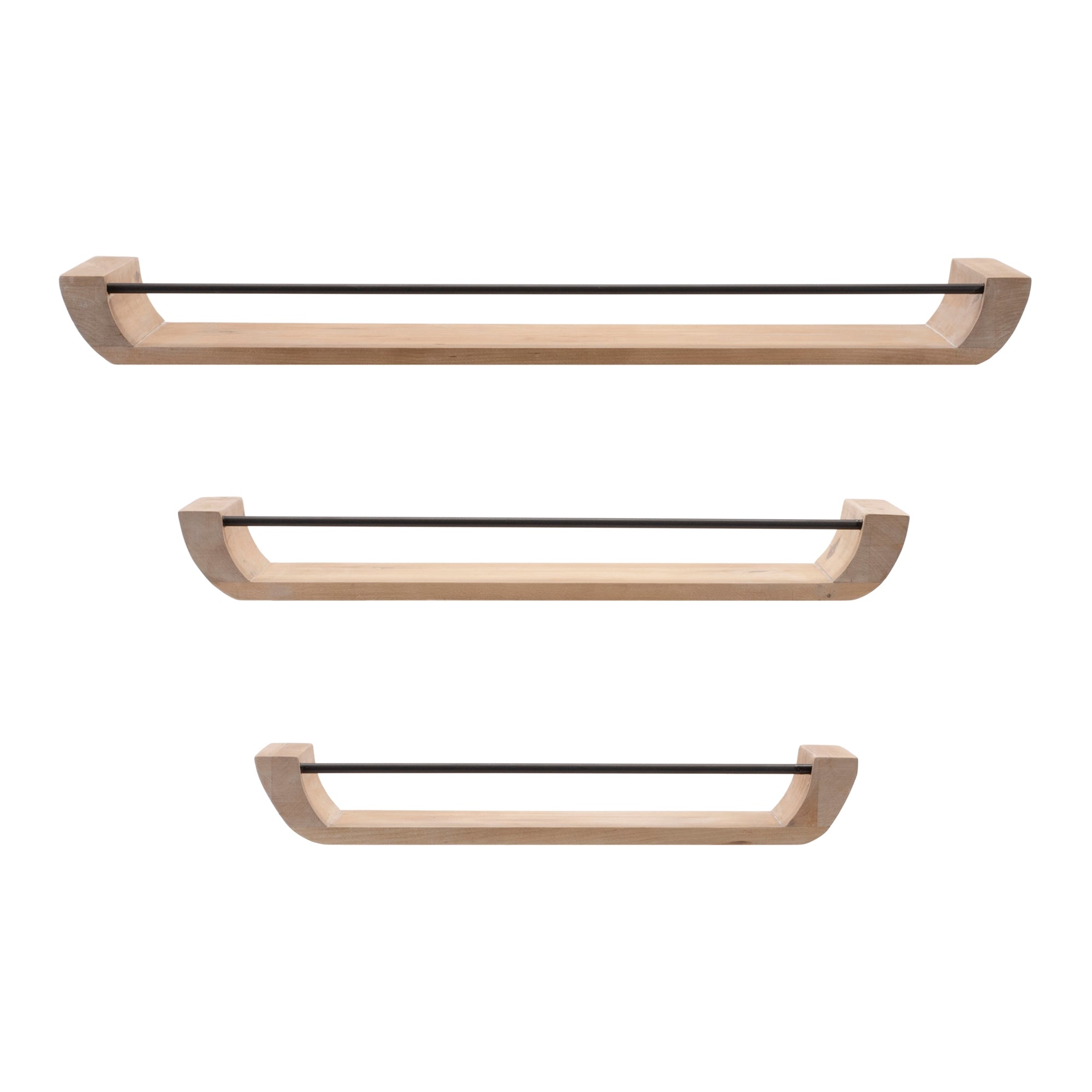 Wall Shelf (Set of 3) 18.5"L x 5"W x 2.75"H, 22.5"L x 6"W x 2.75"H, 29.5"L x 7"W x 2.75"H Wood/Iron