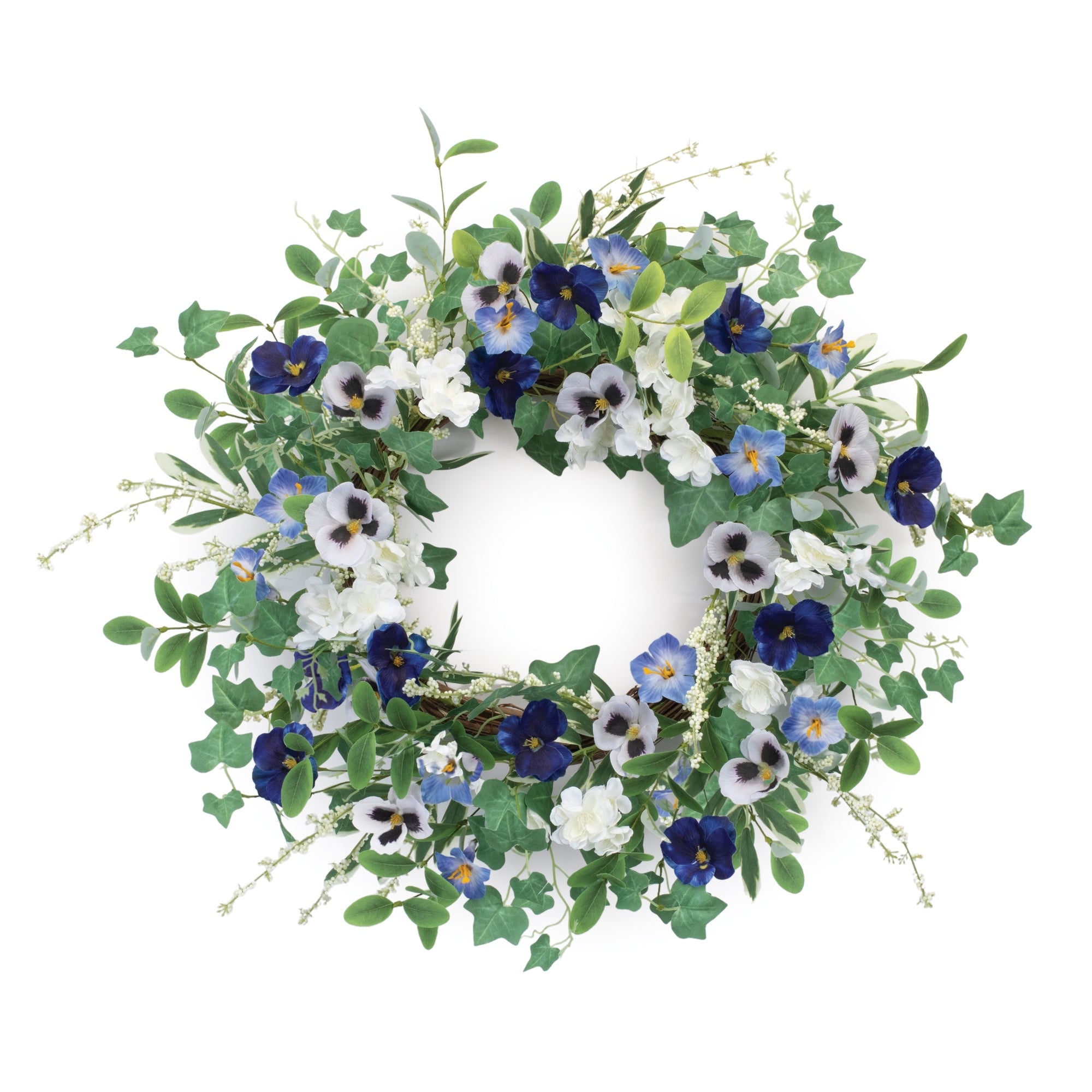 Petunia and Pansy Wreath 22”D Polyester/Twig