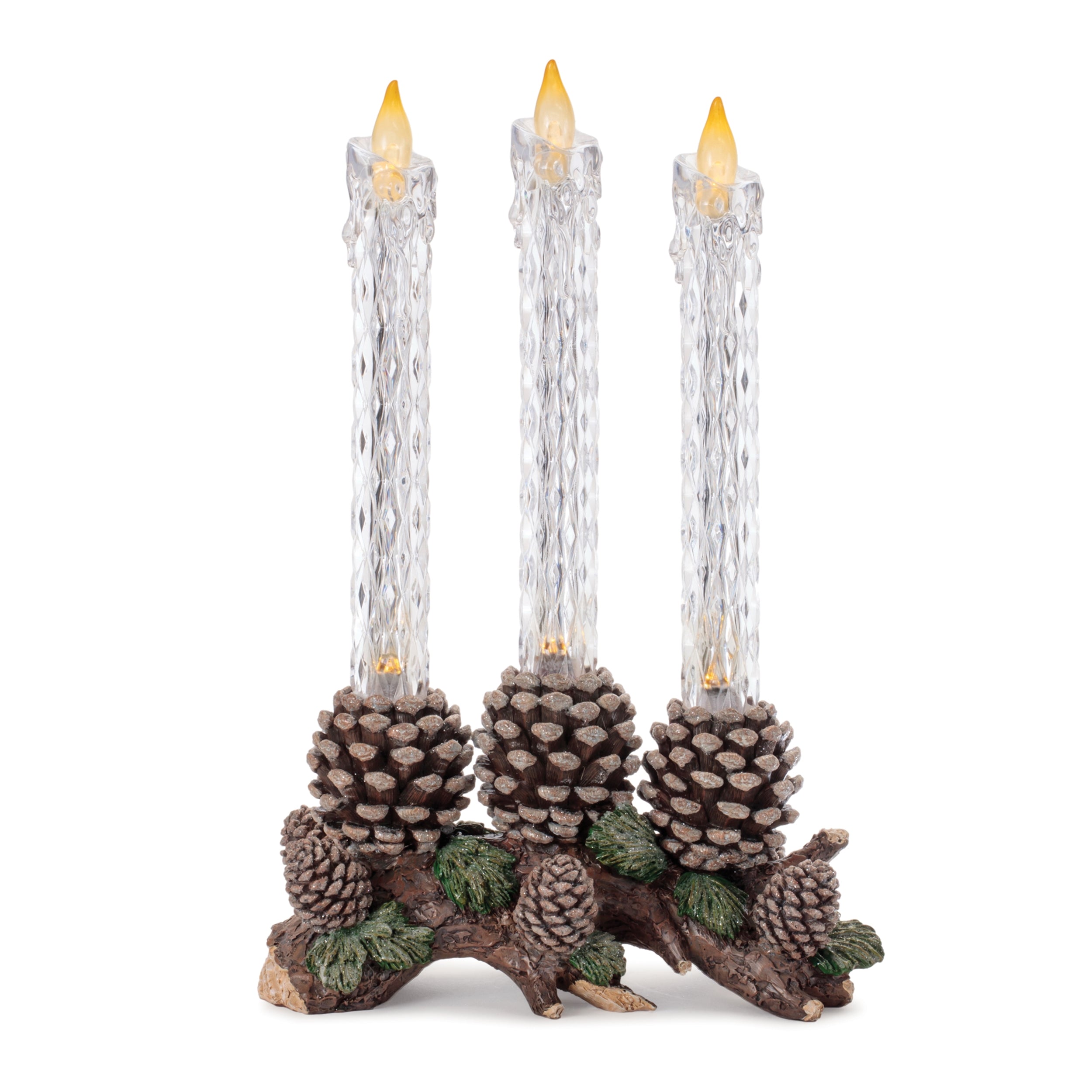 LED Taper Candles w/Pine Cones 10"L x 15.5"H 2 AA Batteries Not Included/USB Cord Included 6