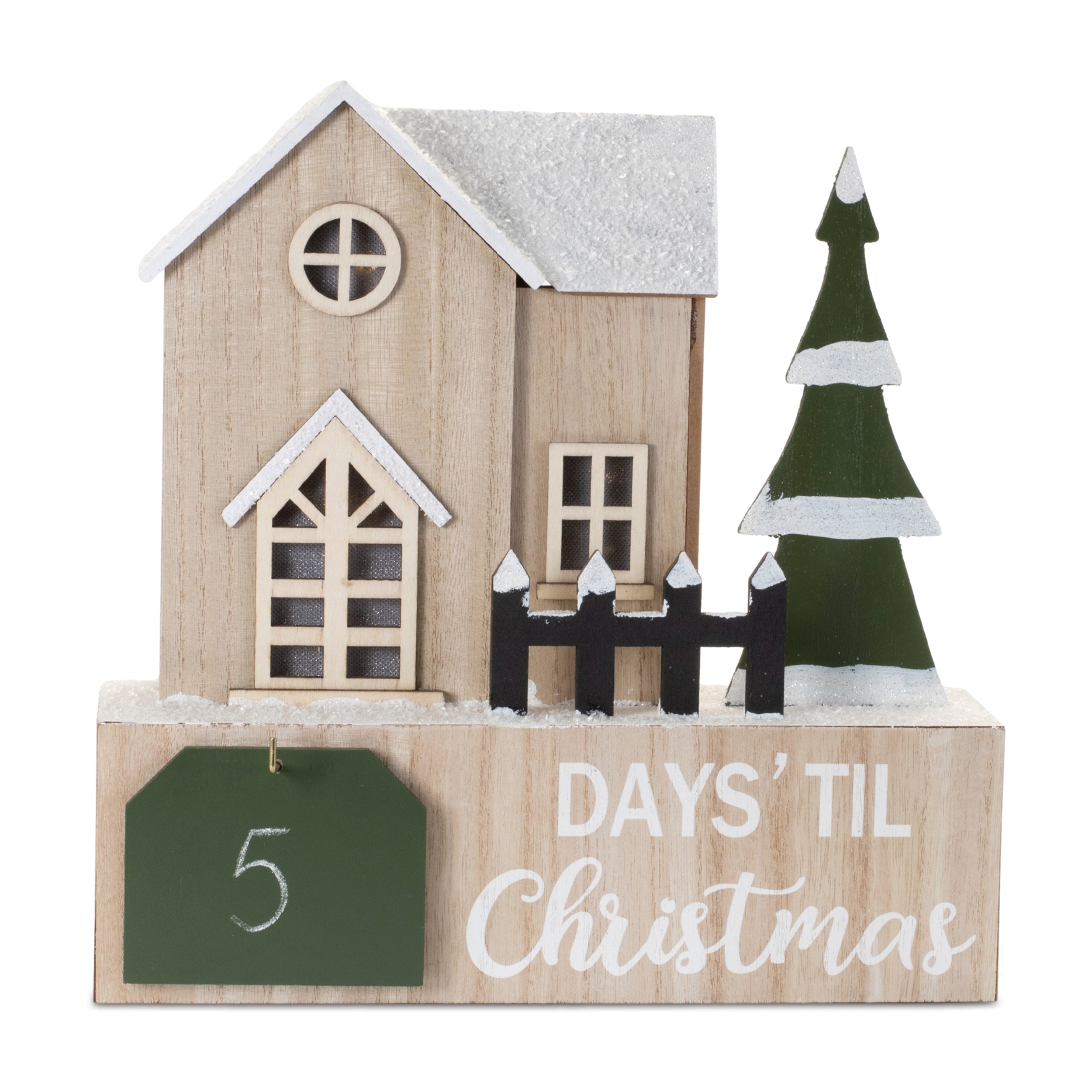 LED House and Tree Christmas Countdown 12"L x 11.5"H Wood/Tin 2 AA Batteries Not Included