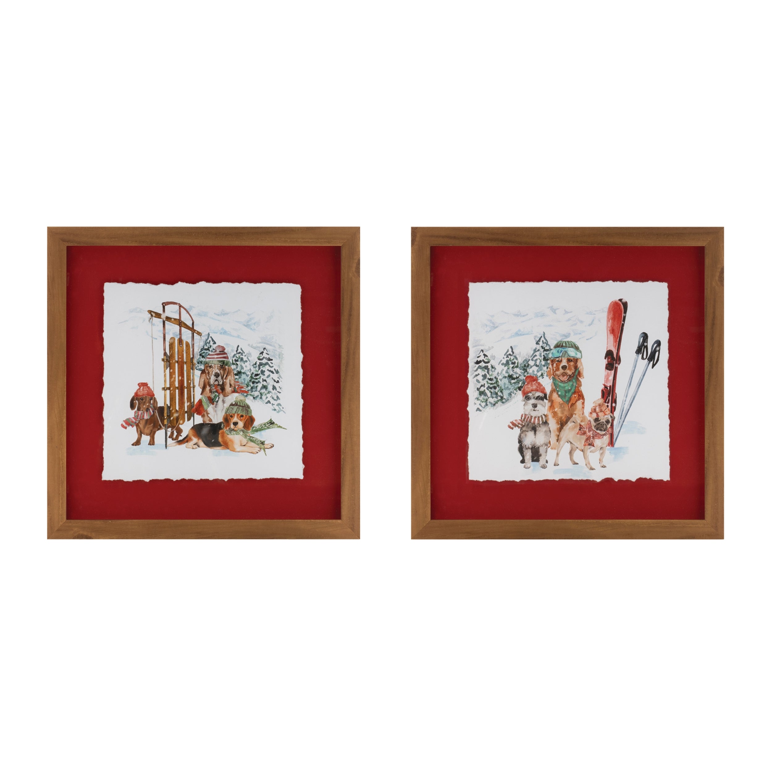 Sled and Ski Dogs Print (Set of 2) 12"SQ Plastic/Canvas/Glass