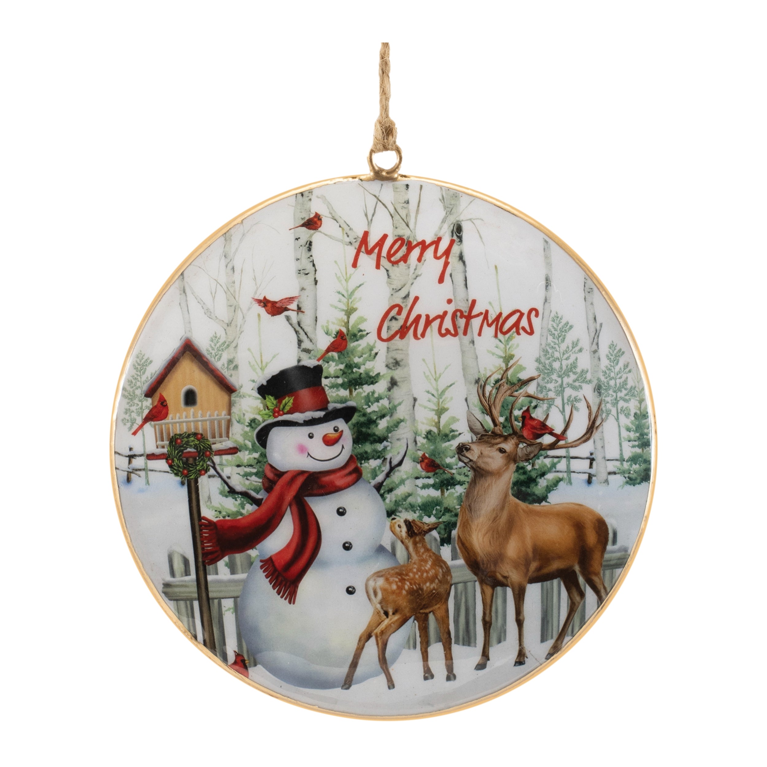 Snowman and Deer Disc Ornament (Set of 6) 6"H Iron