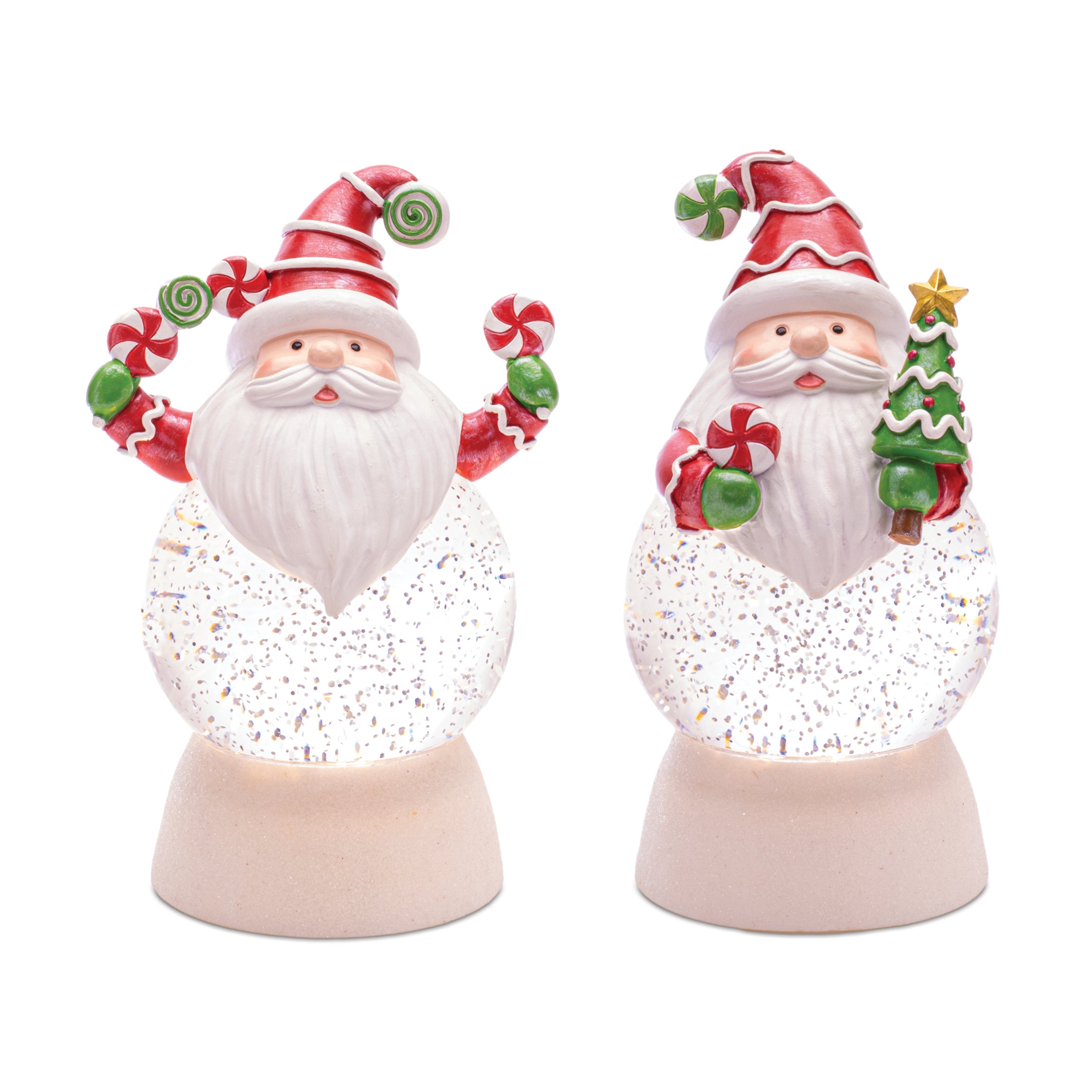 LED Snow Globe w/Santa (2 Asst) 7.5”H 3 AAA Batteries Not Included/USB Cord Included 6 Hr Ti