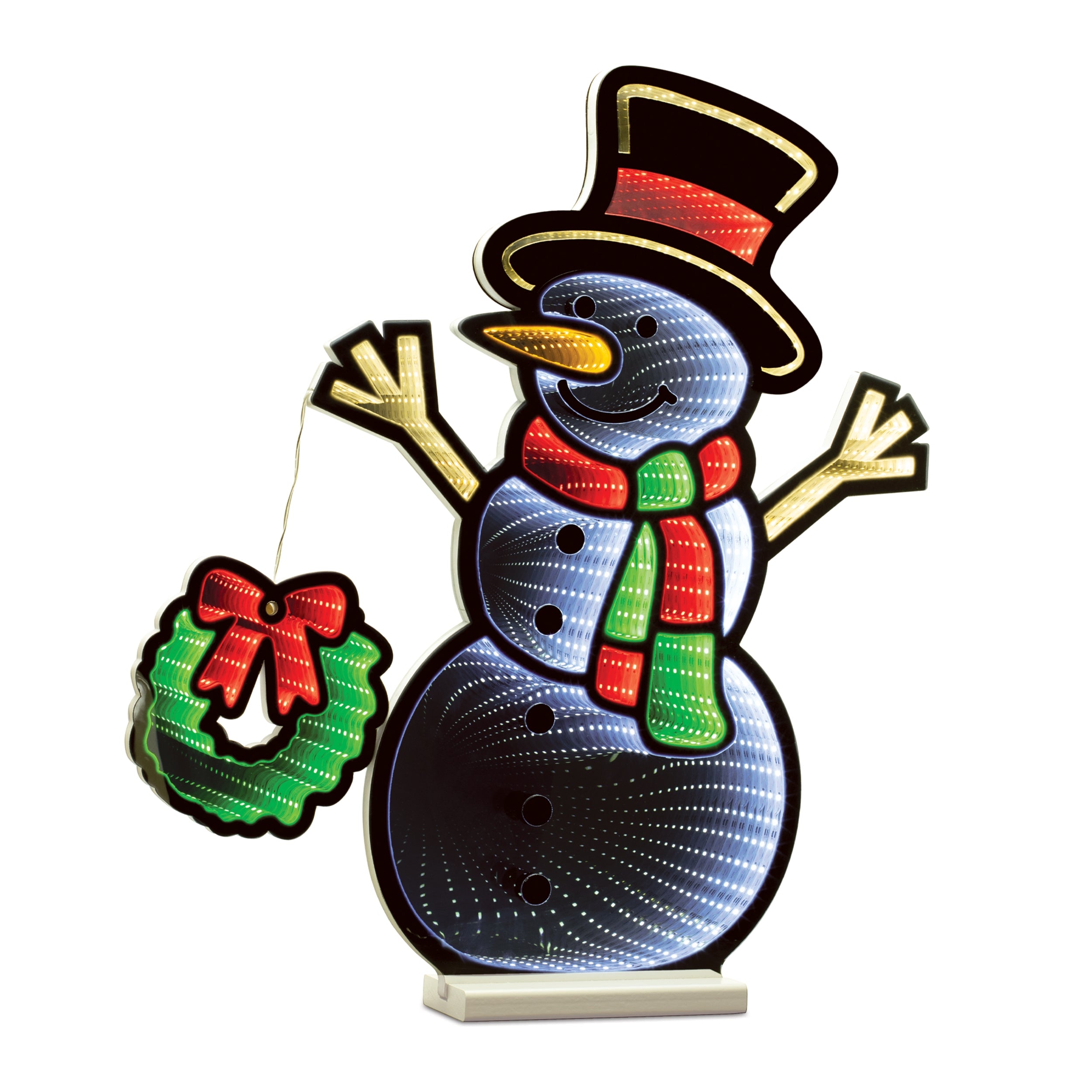 Snowman w/Wreath Infinity Light 23.5”H Acrylic UL Plug