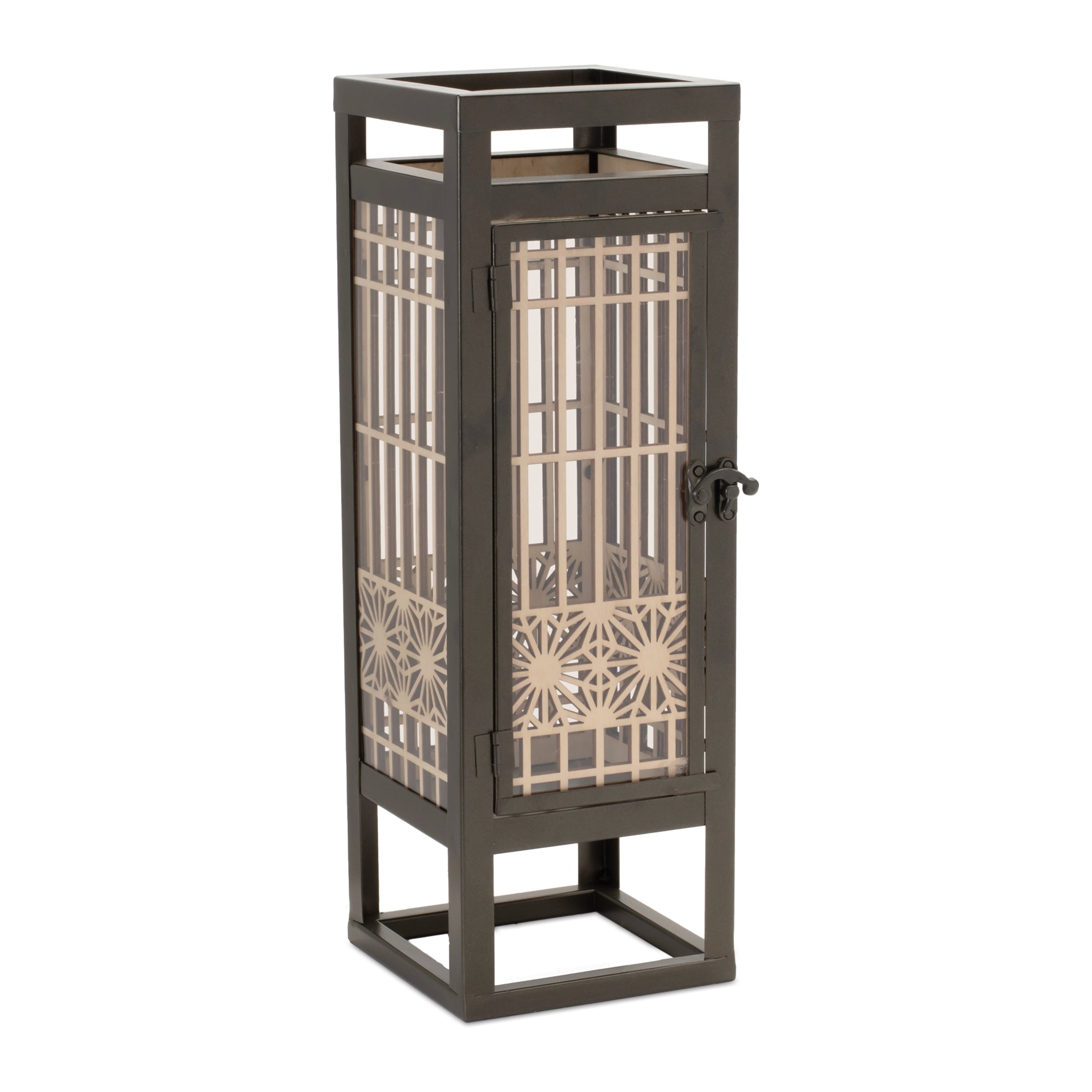 Candle Holder 5"SQ x 15"H Iron/Wood