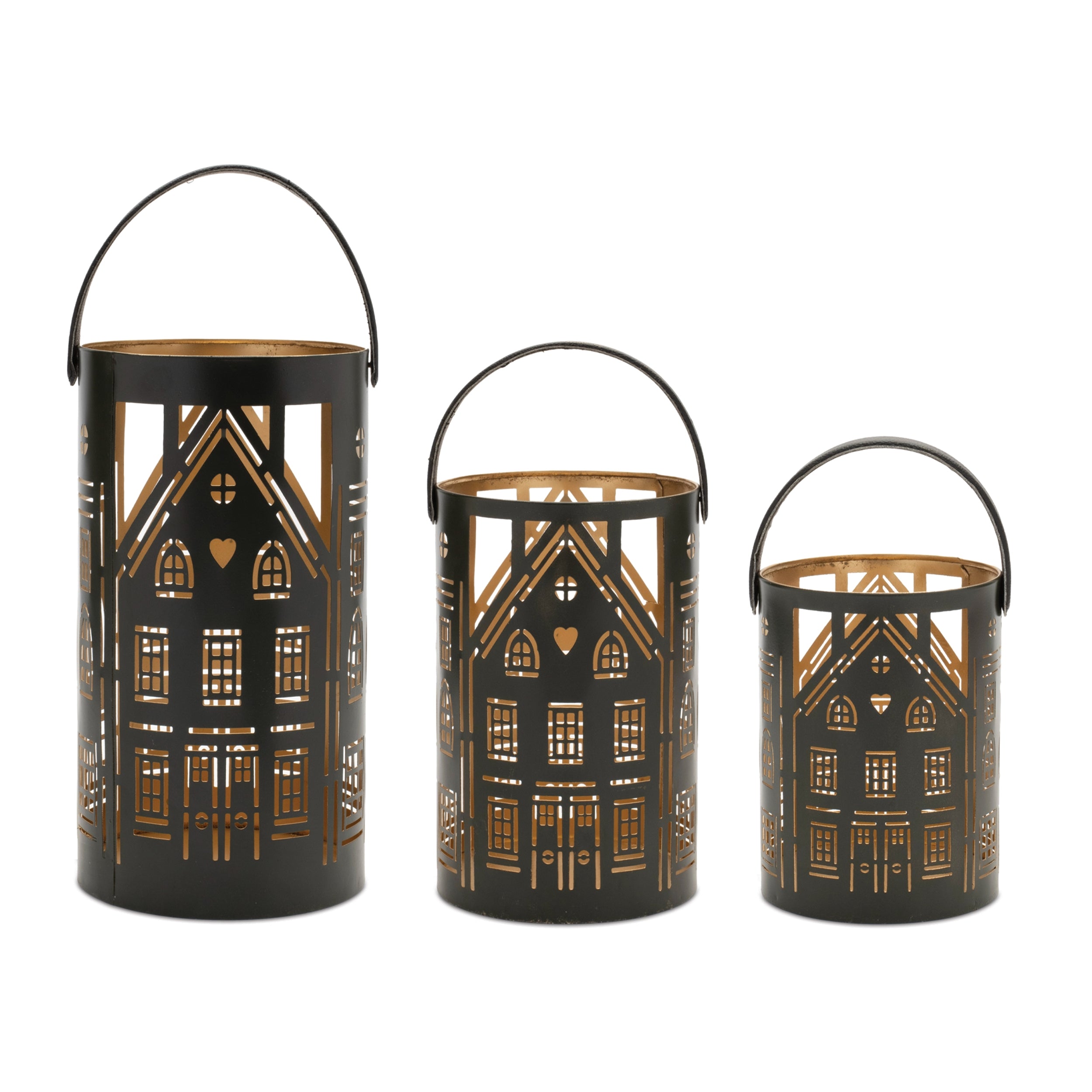 Candle Holder (Set of 3) 6.5"H, 9.5"H, 12.5"H Iron/Leather