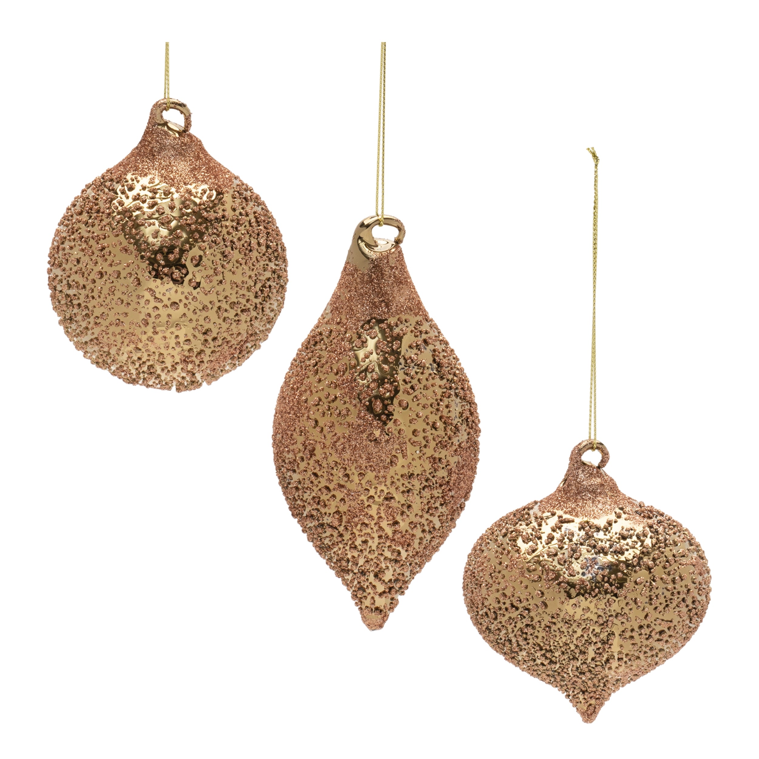 Ornament (3 Asst) 3"D, 3.5"H, 5"H Glass