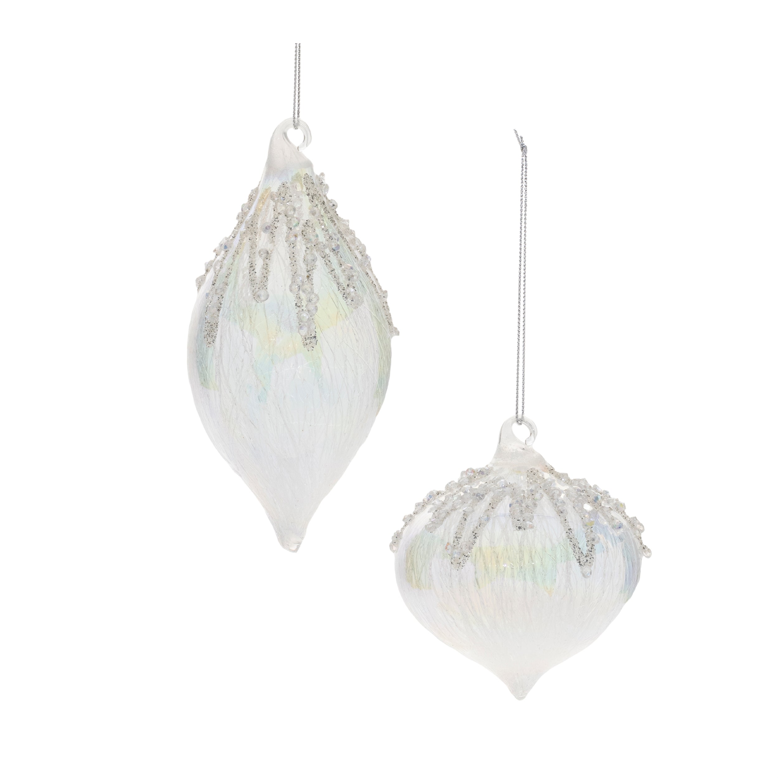 Ornament (2 Asst) 3.5"H, 5.5"H Glass