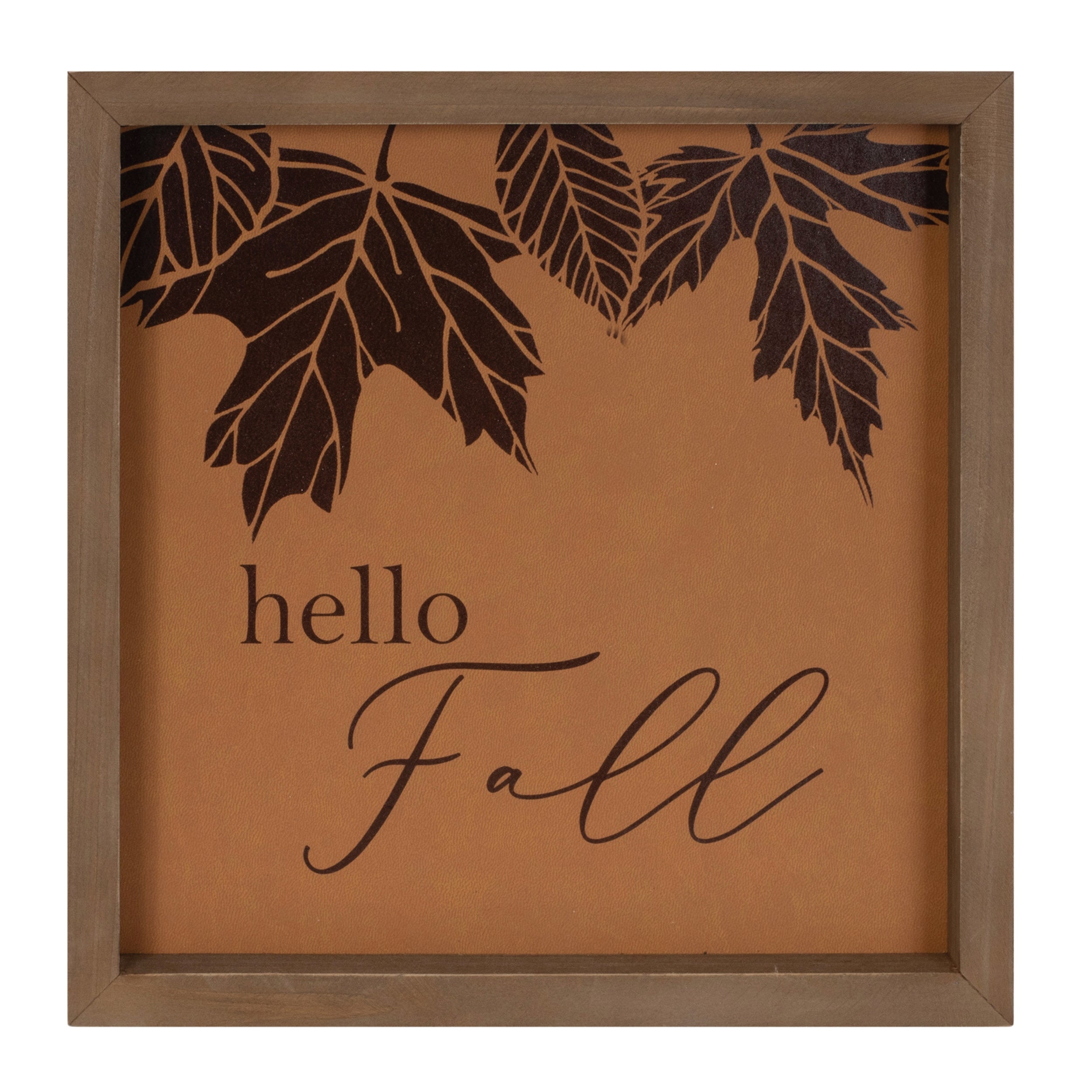 Hello Fall Frame 10”SQ Wood/Leather/Wood