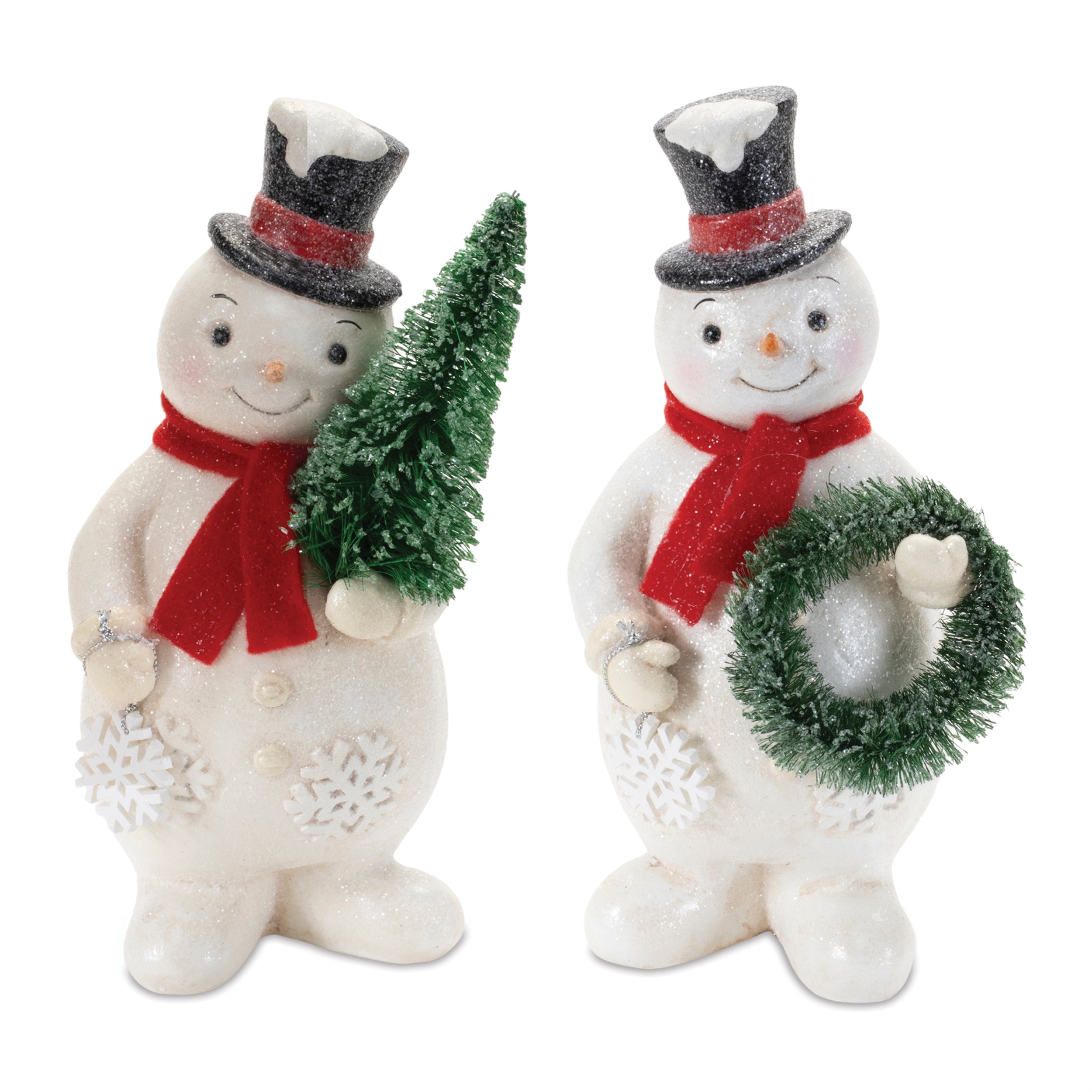 Snowman w/Tree and Wreath (2 Asst) 8”H Paper Pulp/Sisal