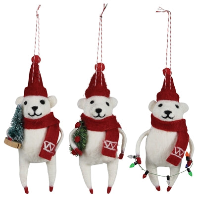 Bear Ornaments, Felt - Set of 3